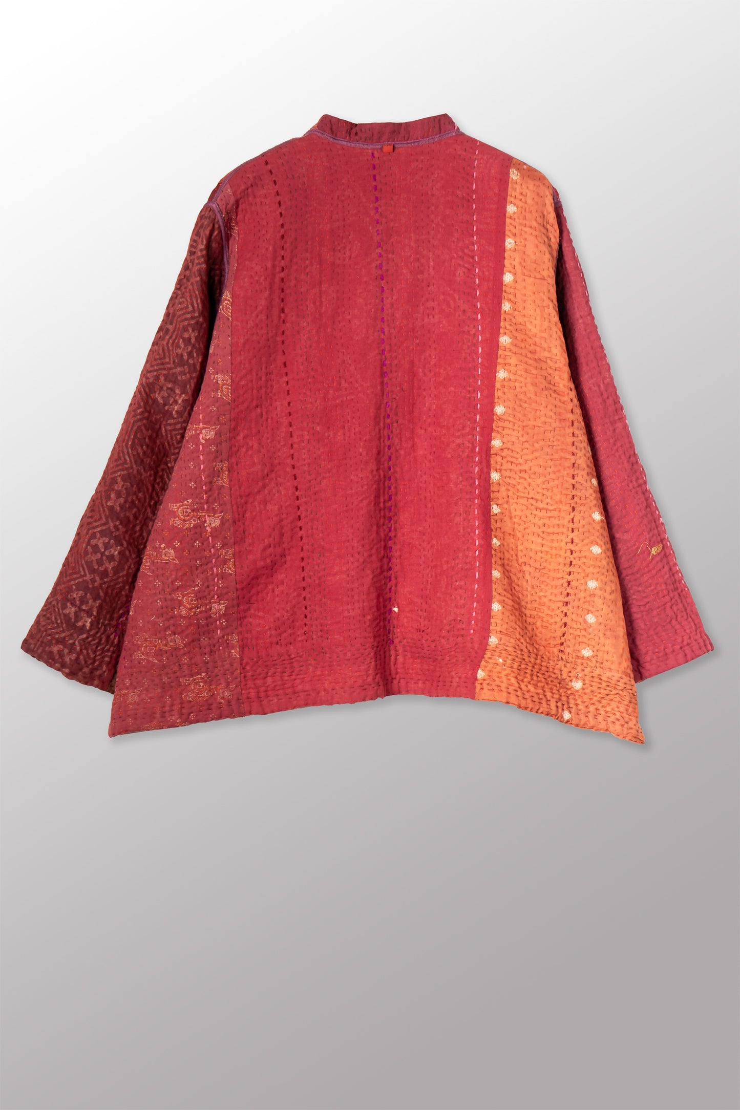 STRIPE RALLIS KANTHA KAFTAN JACKET SHORT - pr4088-red -