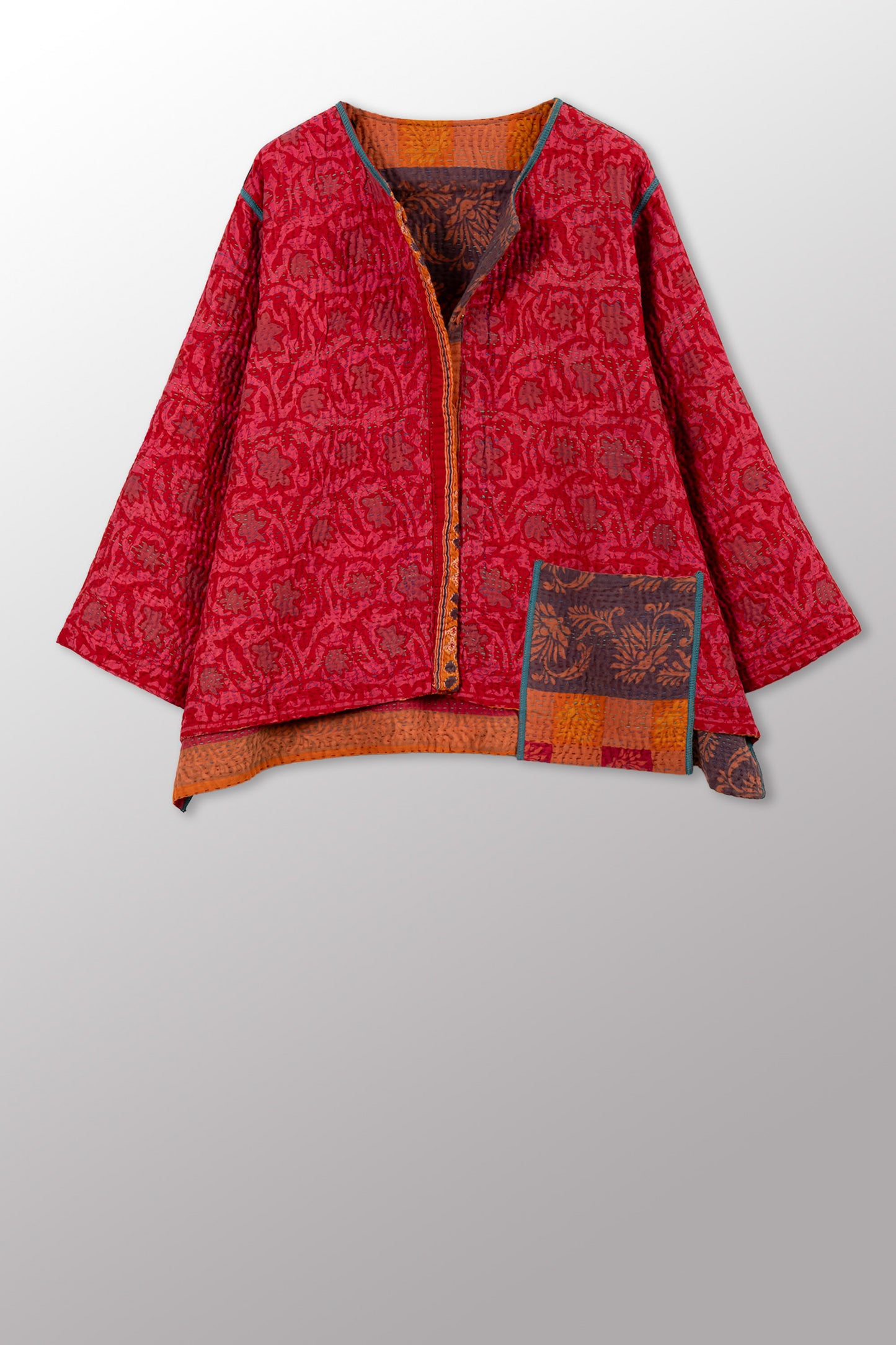 VINTAGE COTTON KANTHA A-LINE SHORT JKT - cv4019-0022a -