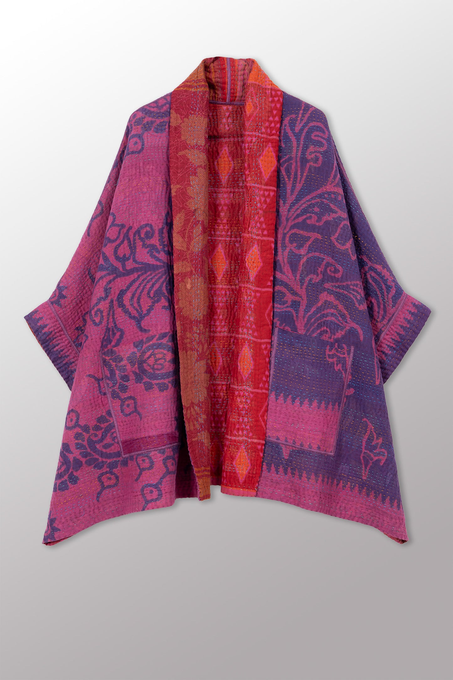 COTTON OVERDYE KANTHA DOUBLE COLLAR PONCHO - ov4323-corg002a -