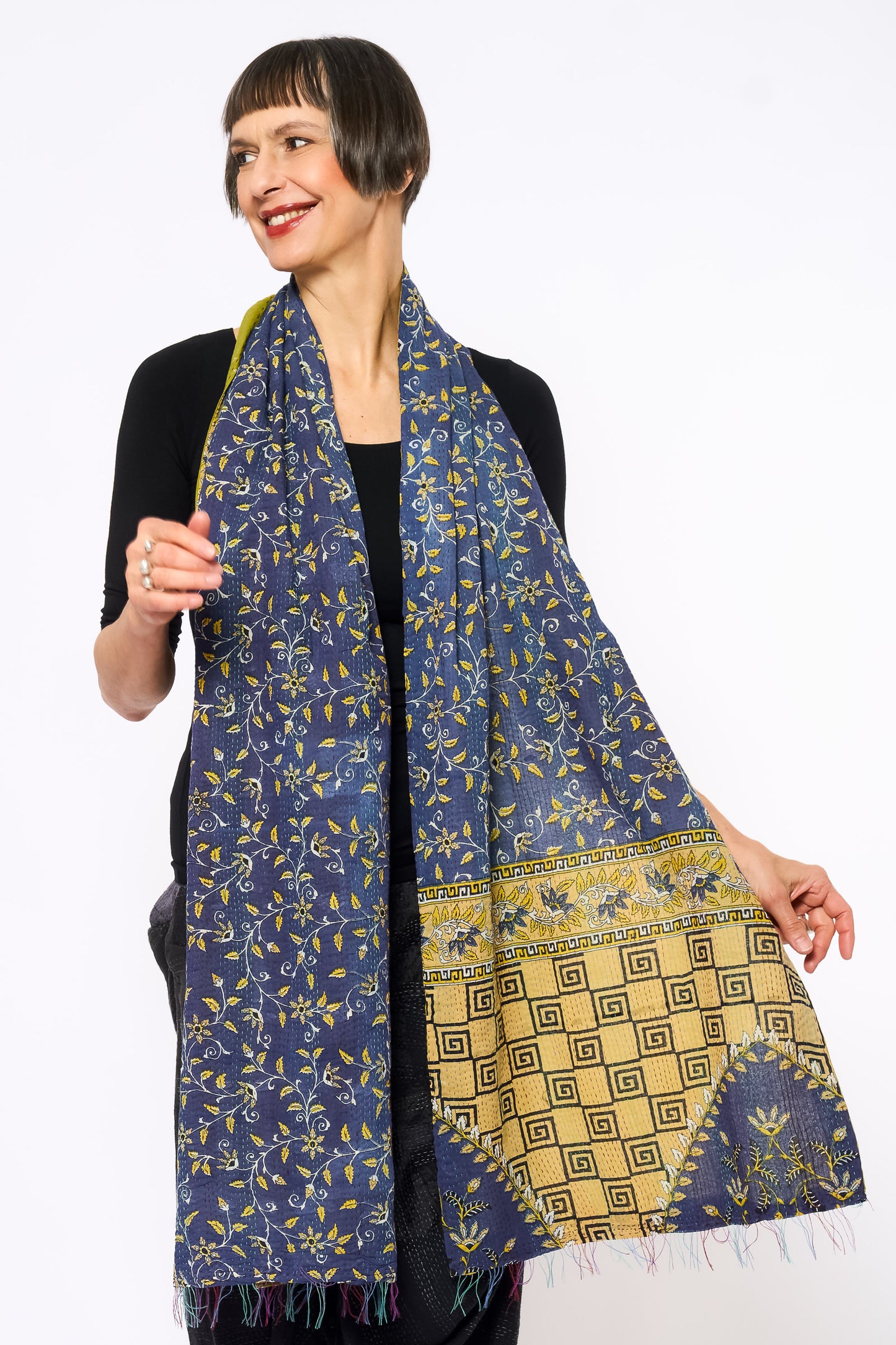 VINTAGE COTTON KANTHA SCARF STANDARD - cv2801-1007a -