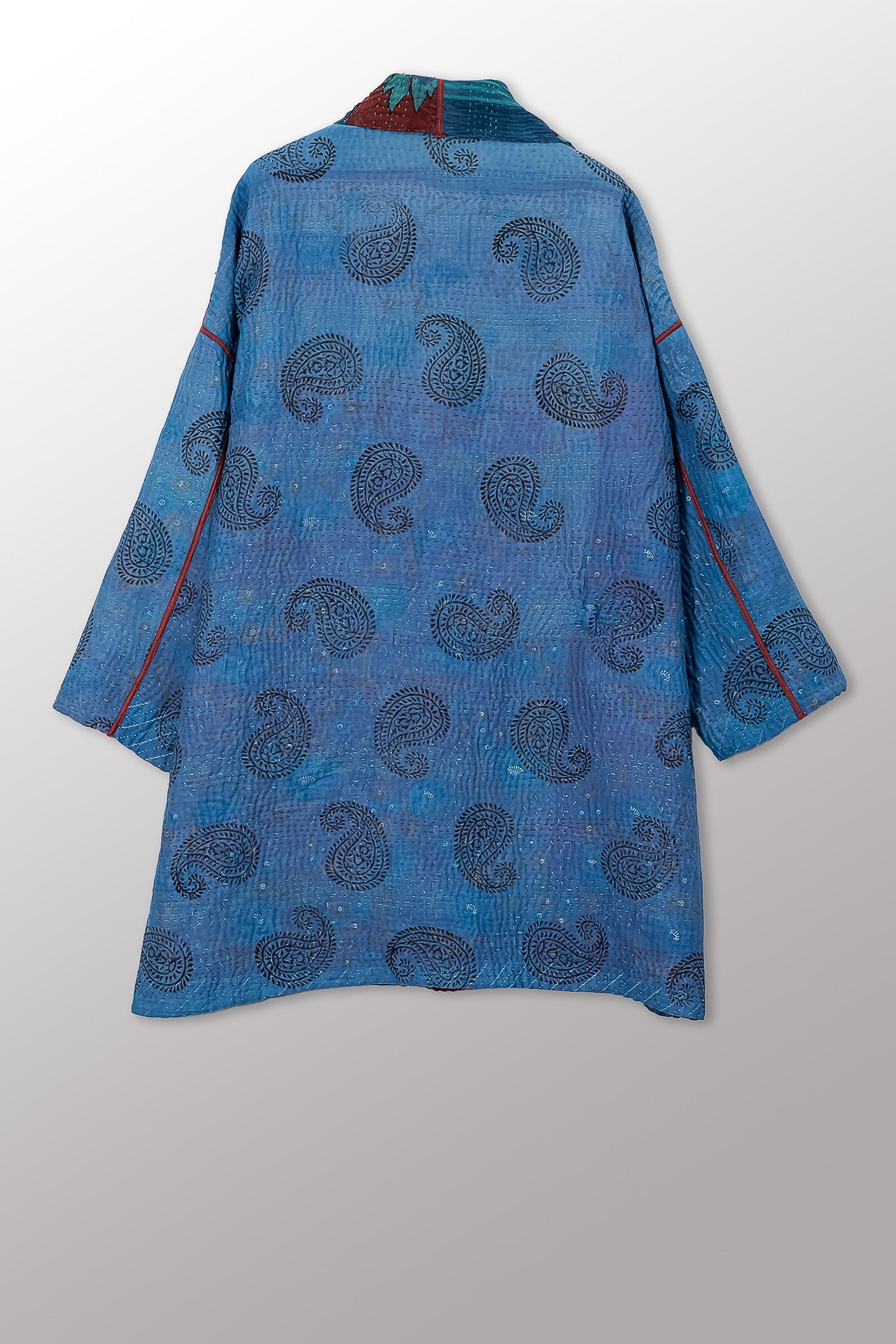 VINTAGE SILK GEORGETTE COTTON KANTHA HAORI JACKET - gc4068-0004a -