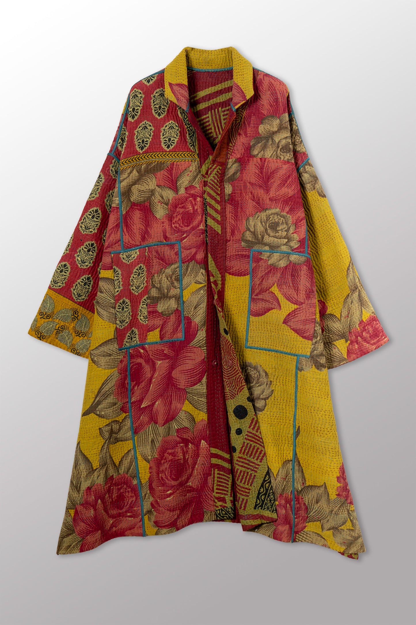 COTTON OVERDYE KANTHA NEW OVERSIZED COAT - ov4342-cgrn003a -
