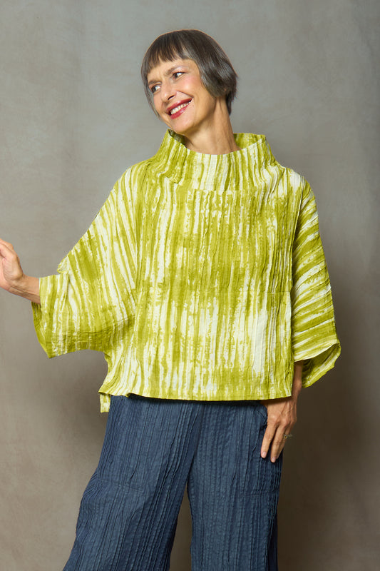 CAMBRIC TIE DYE RIPPLE TUCK FUNNEL NECK TOP - tr1t102-lim -