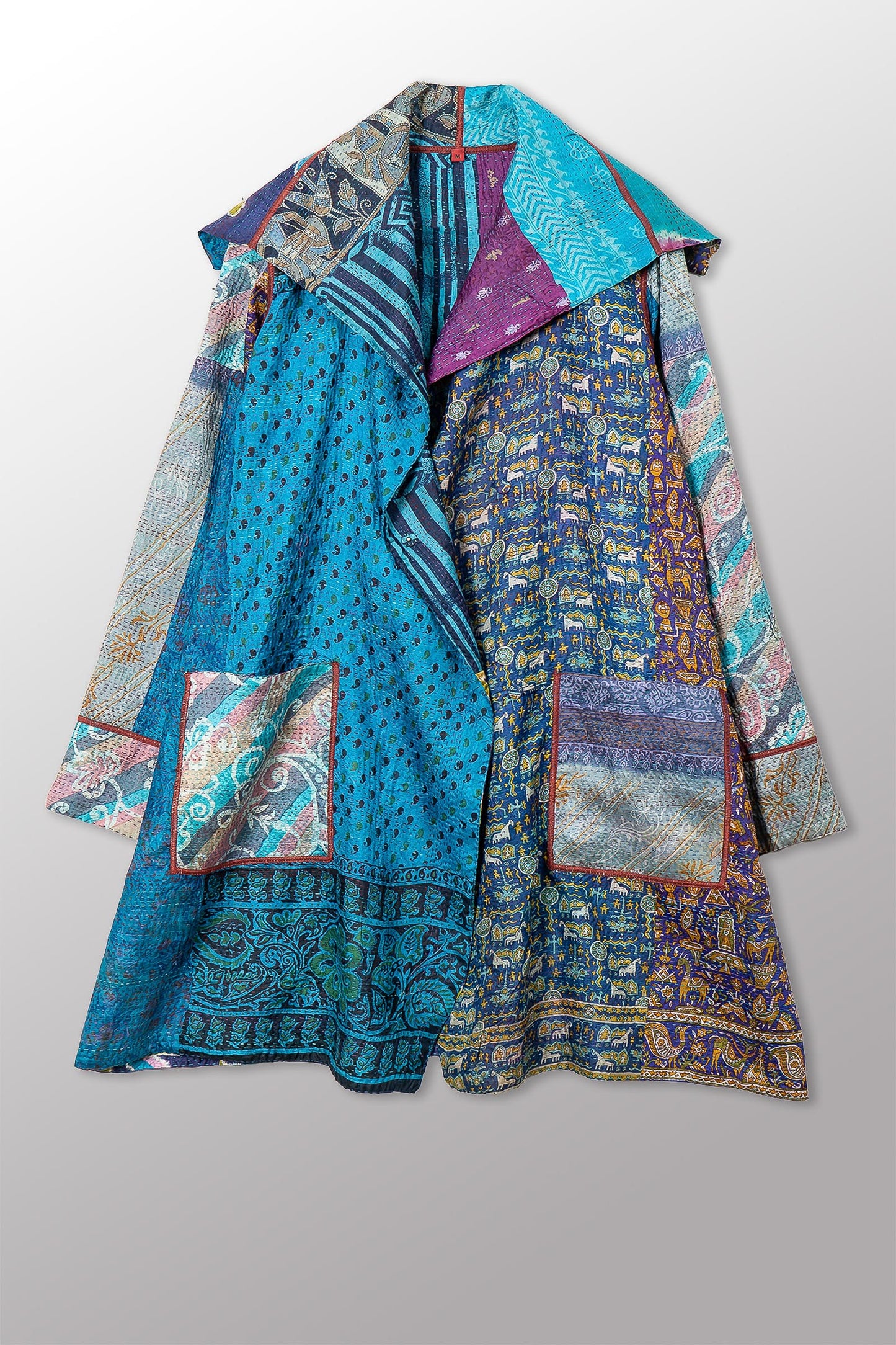 VINTAGE SILK KANTHA POCKET MEDIUM COAT - sv2316-0009m -