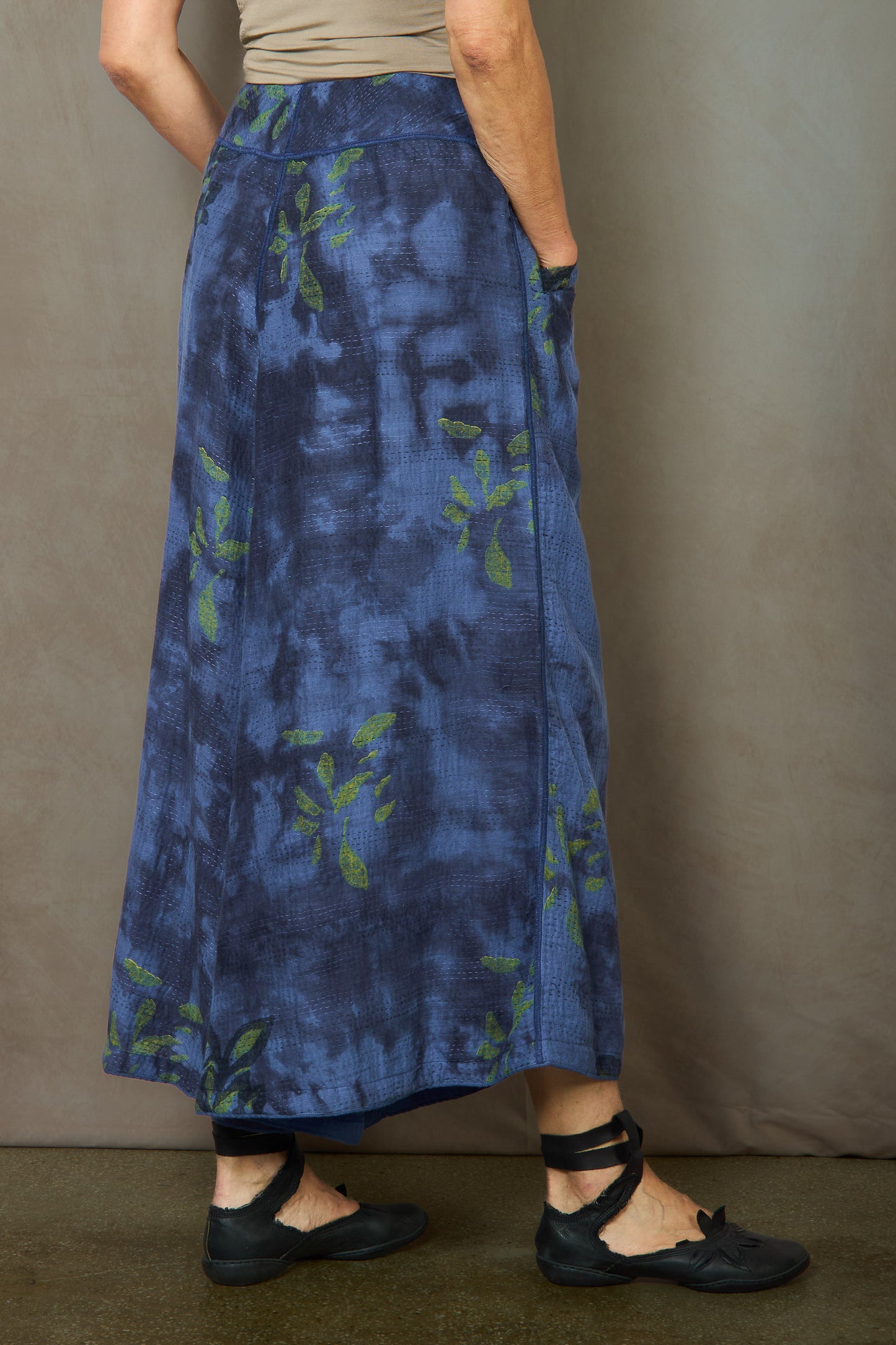 CLOUD TIE DYE FLORAL KANTHA WIDE LEG PANTS - uf2623-blu -