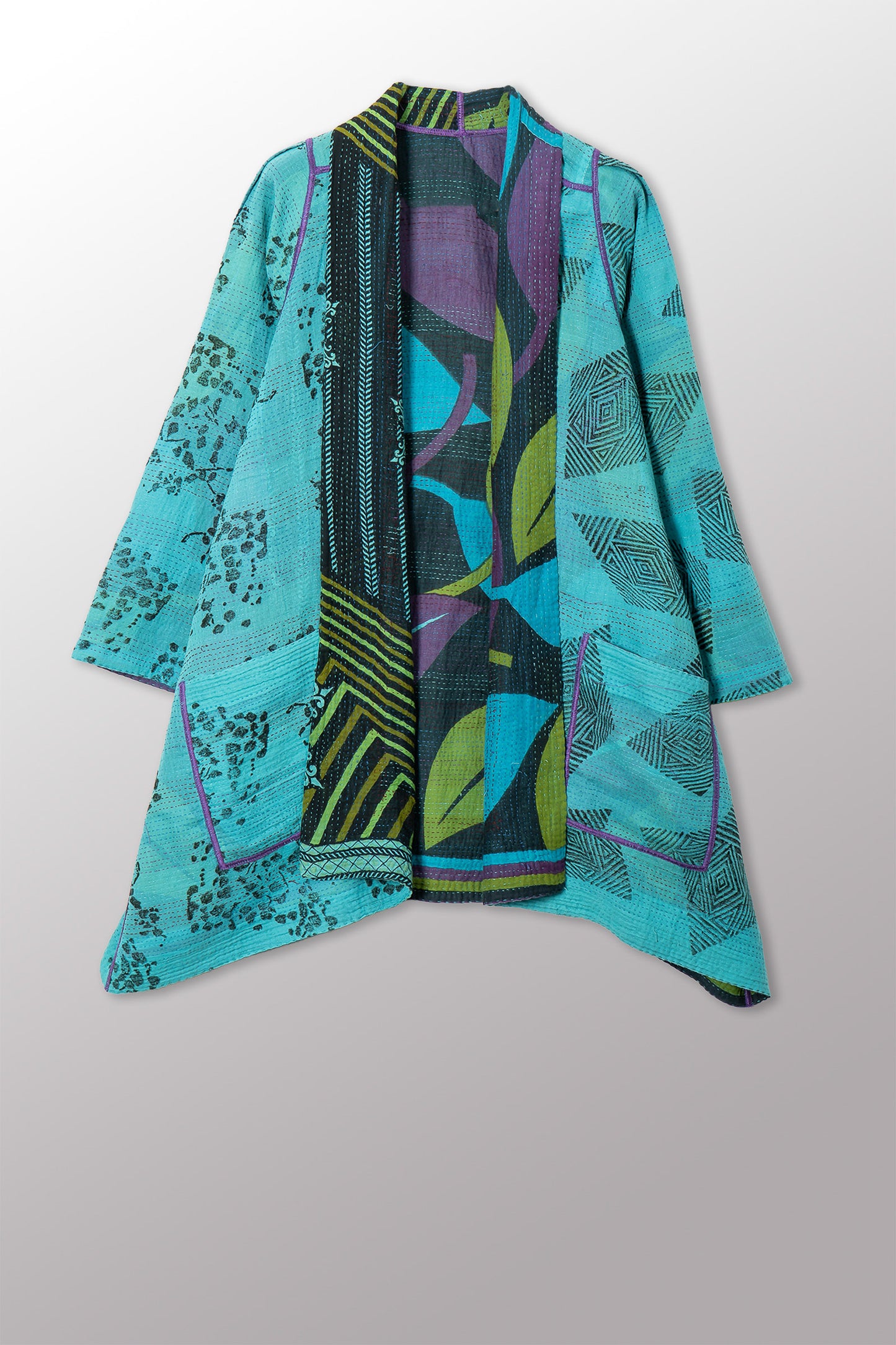 VINTAGE COTTON & NEW VOILE KANTHA A-LINE JKT - cn2003-0010a -