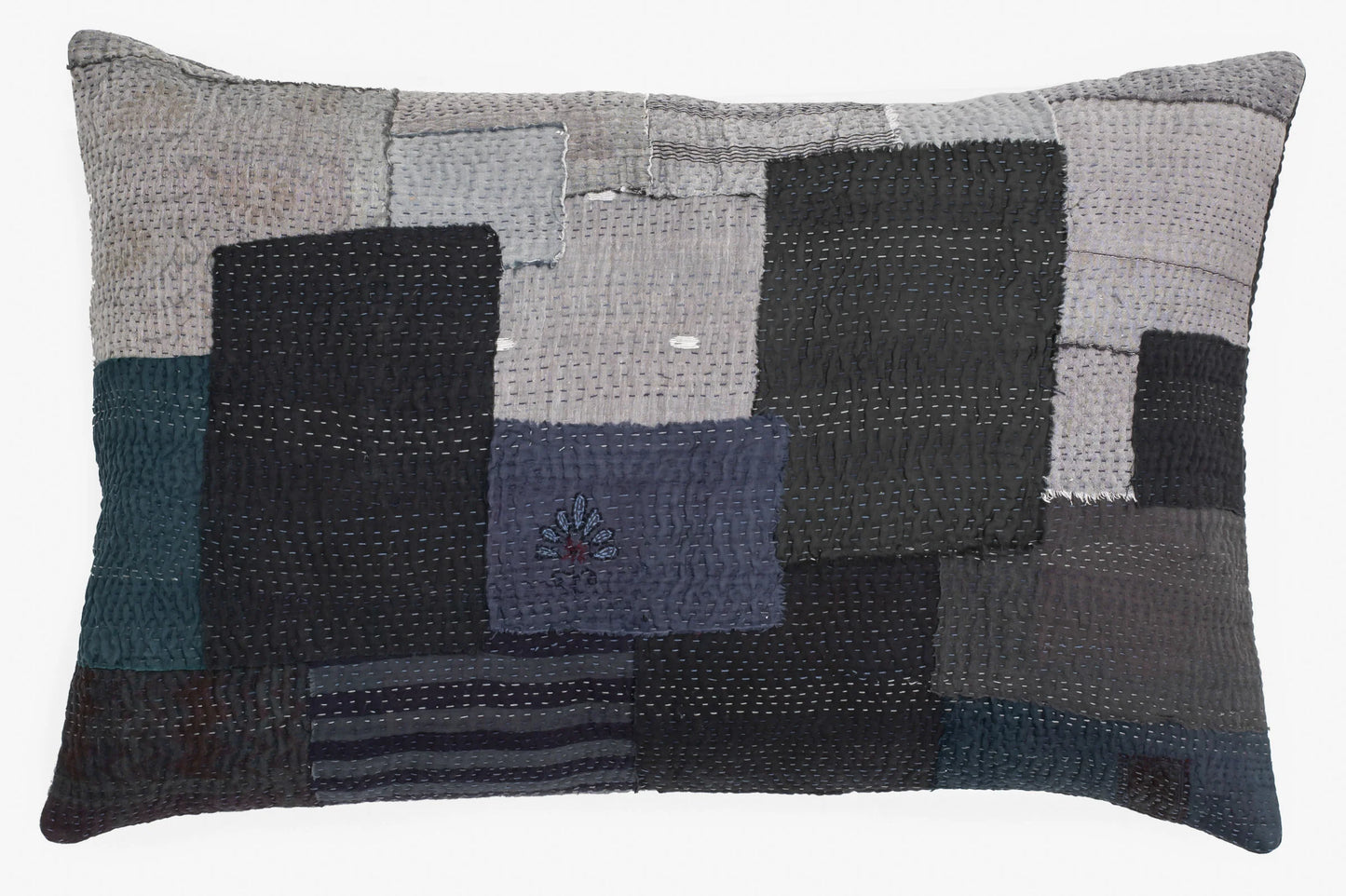 Landscape Handmade vintage Kantha Pillow - Black