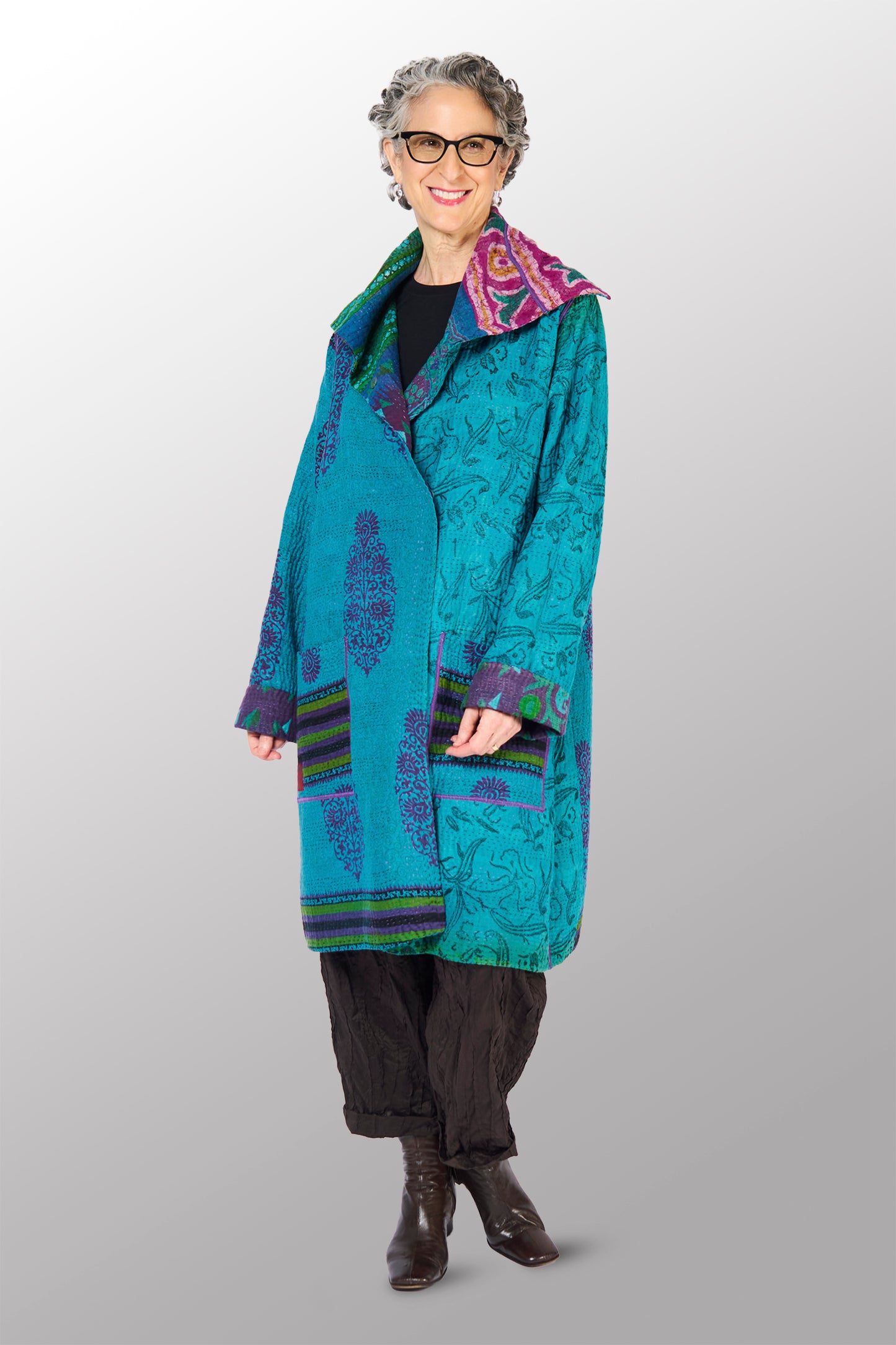 COTTON OVERDYE KANTHA POCKET MEDIUM COAT - ov4316-ctuq001m -