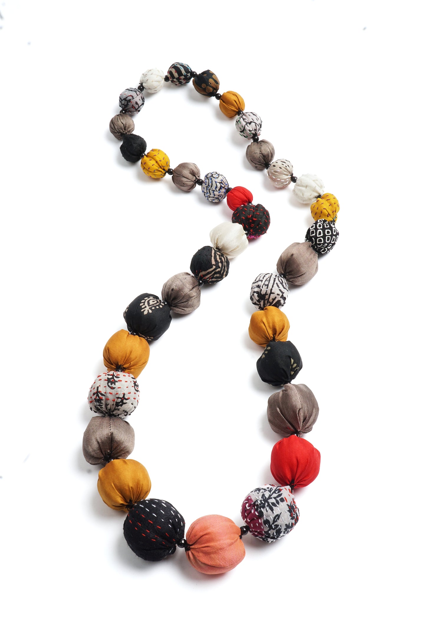 VINTAGE SILK KANTHA NUTS LONG NECKLACE - sv2702-ylw -
