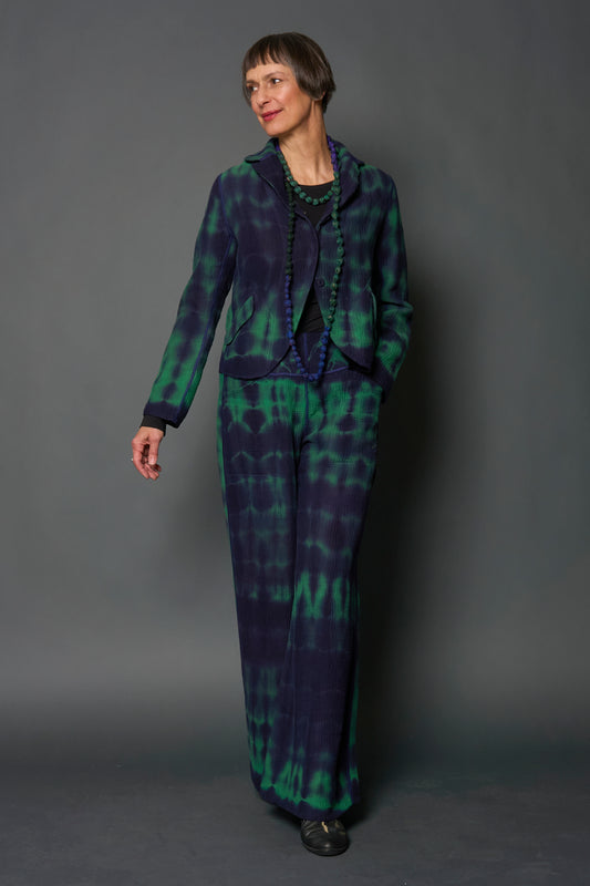 MONE SHIBORI TIE DYE KANTHA CROPPED BASIC JACKET - ms4096-grn -