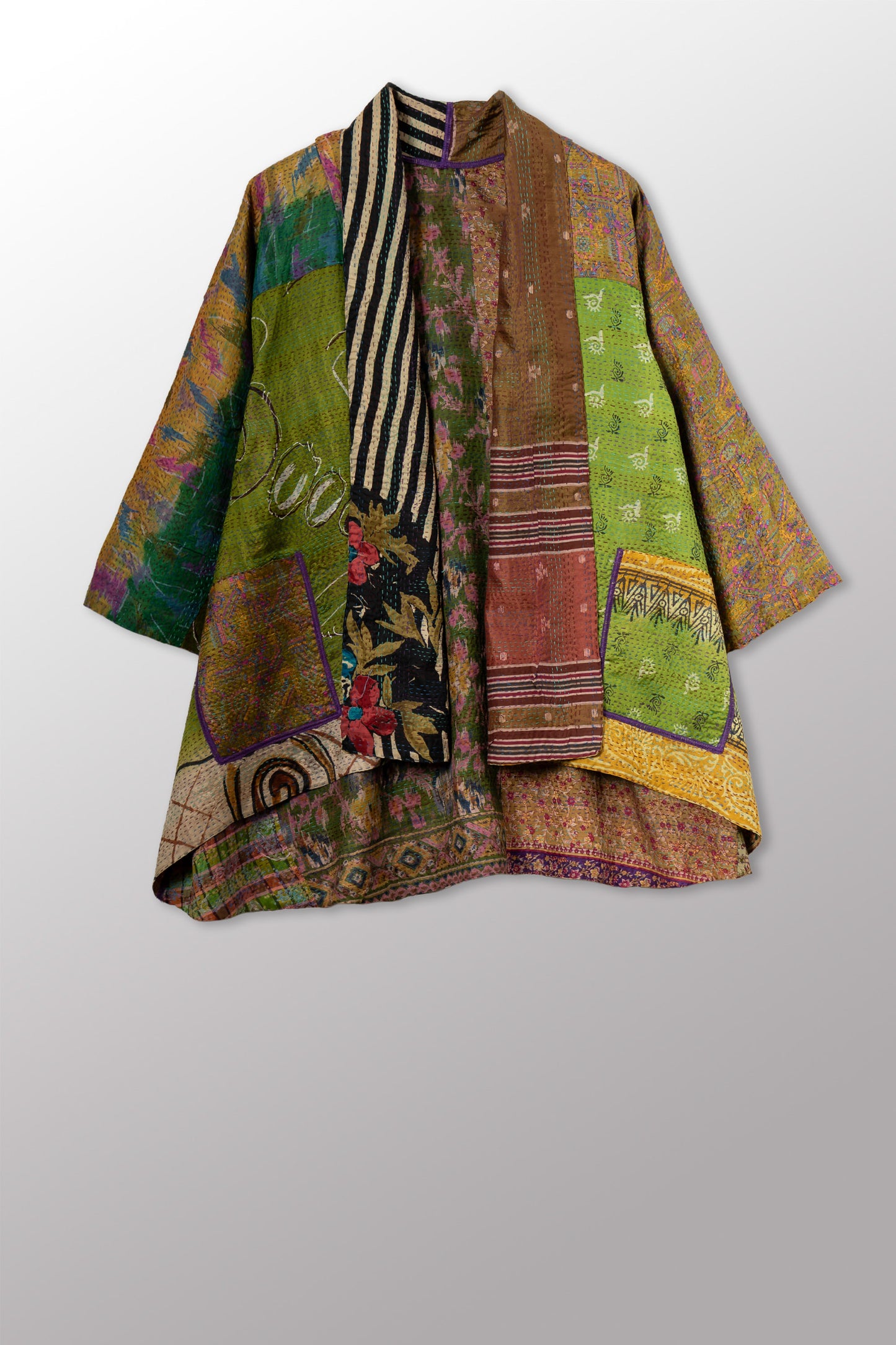 VINTAGE SILK KANTHA KIMONO JKT - sv2004-0037a -