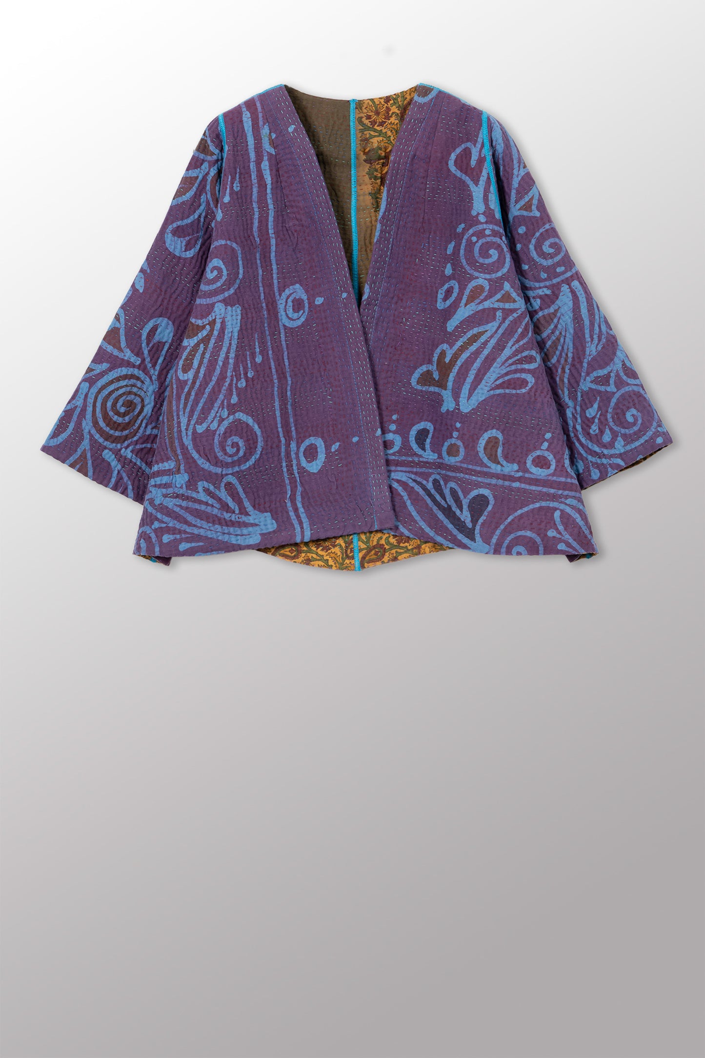 COTTON OVERDYE KANTHA BELL SHAPE JKT - ov4048-cblu001a -