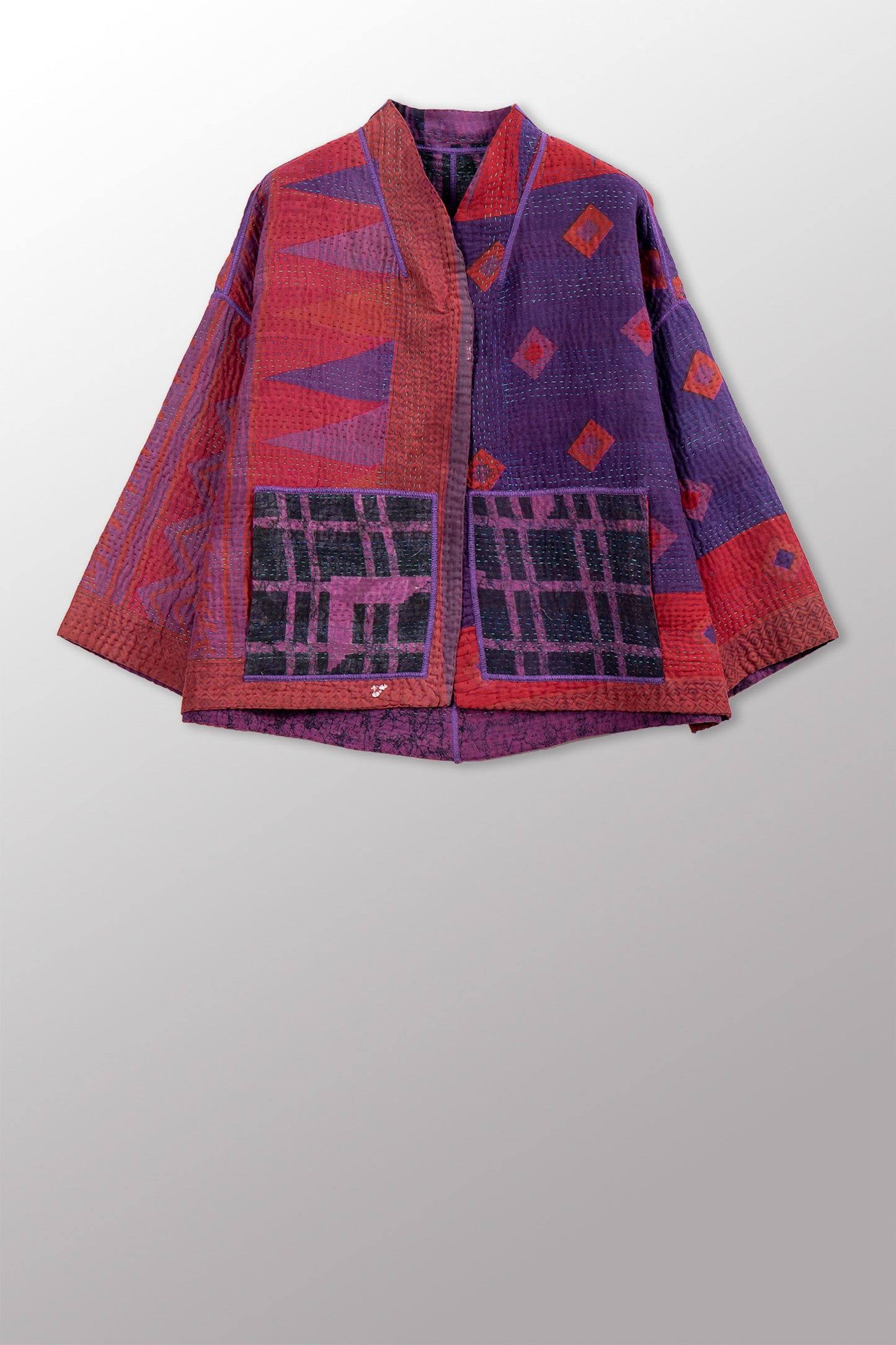 COTTON OVERDYE KANTHA STAND COLLAR CROPPED JKT - ov4034-cprp001a -