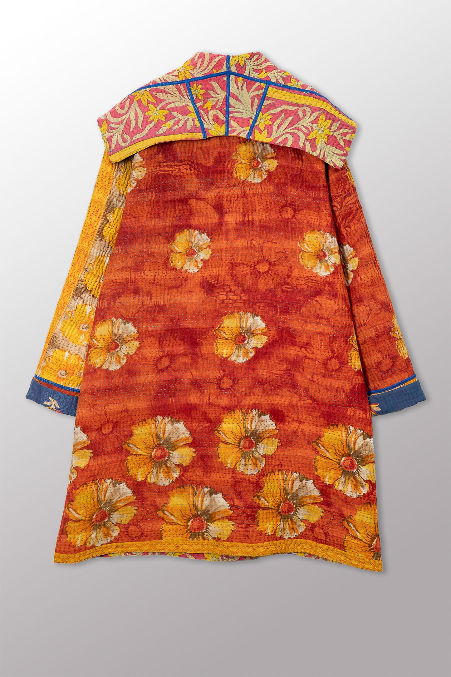 VINTAGE COTTON KANTHA POCKET MEDIUM COAT - cv4316-0049m -