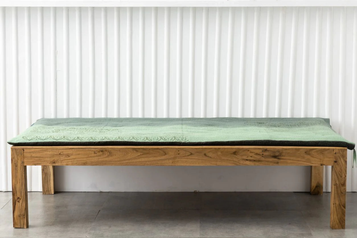 Vintage Fray Patch & Ombre Kantha Day Bed Mattress Cover - Avocado