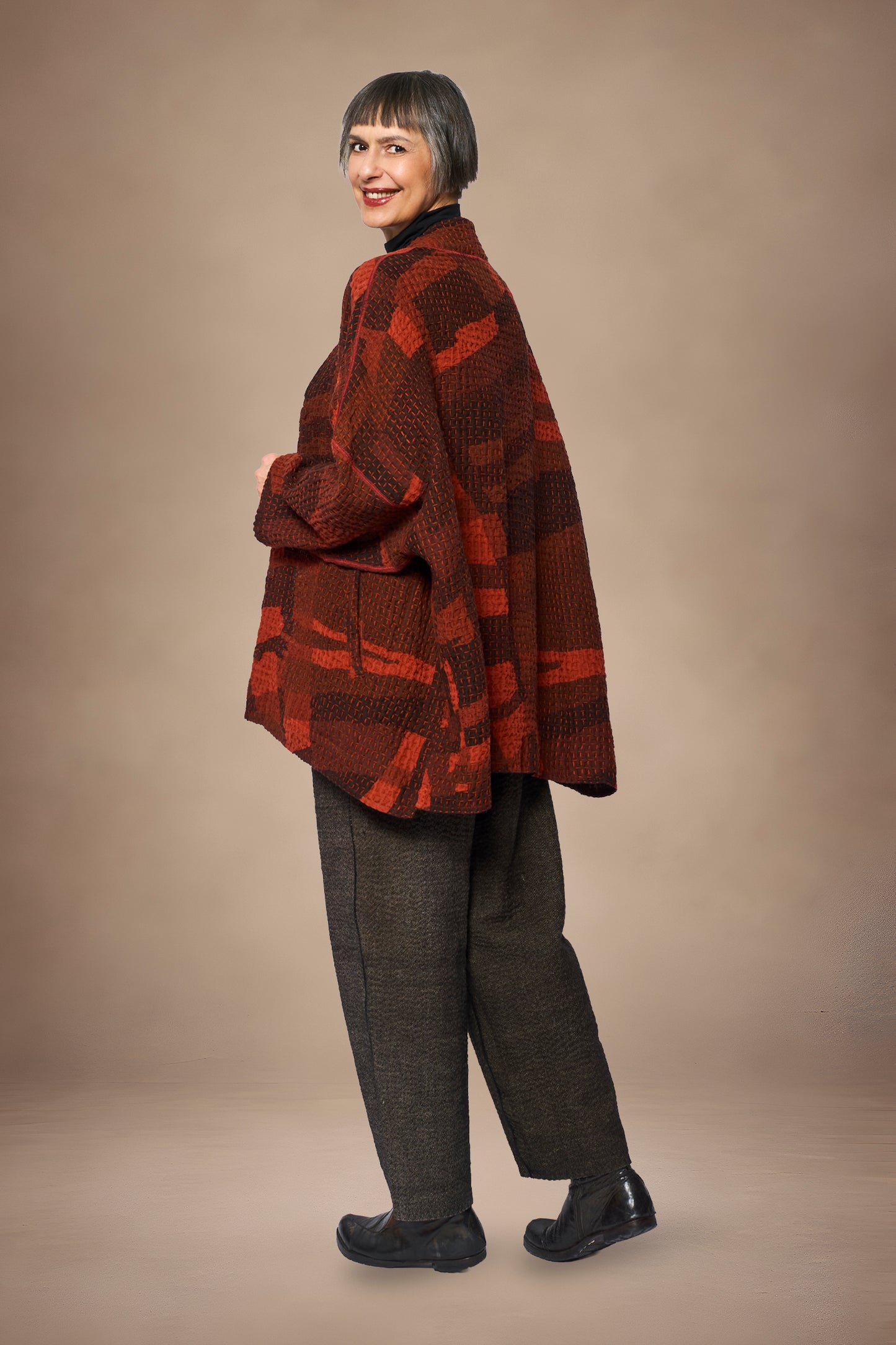 ABSTRACT WAFFLE KANTHA KIMONO WRAP SHORT - bw3358-org -