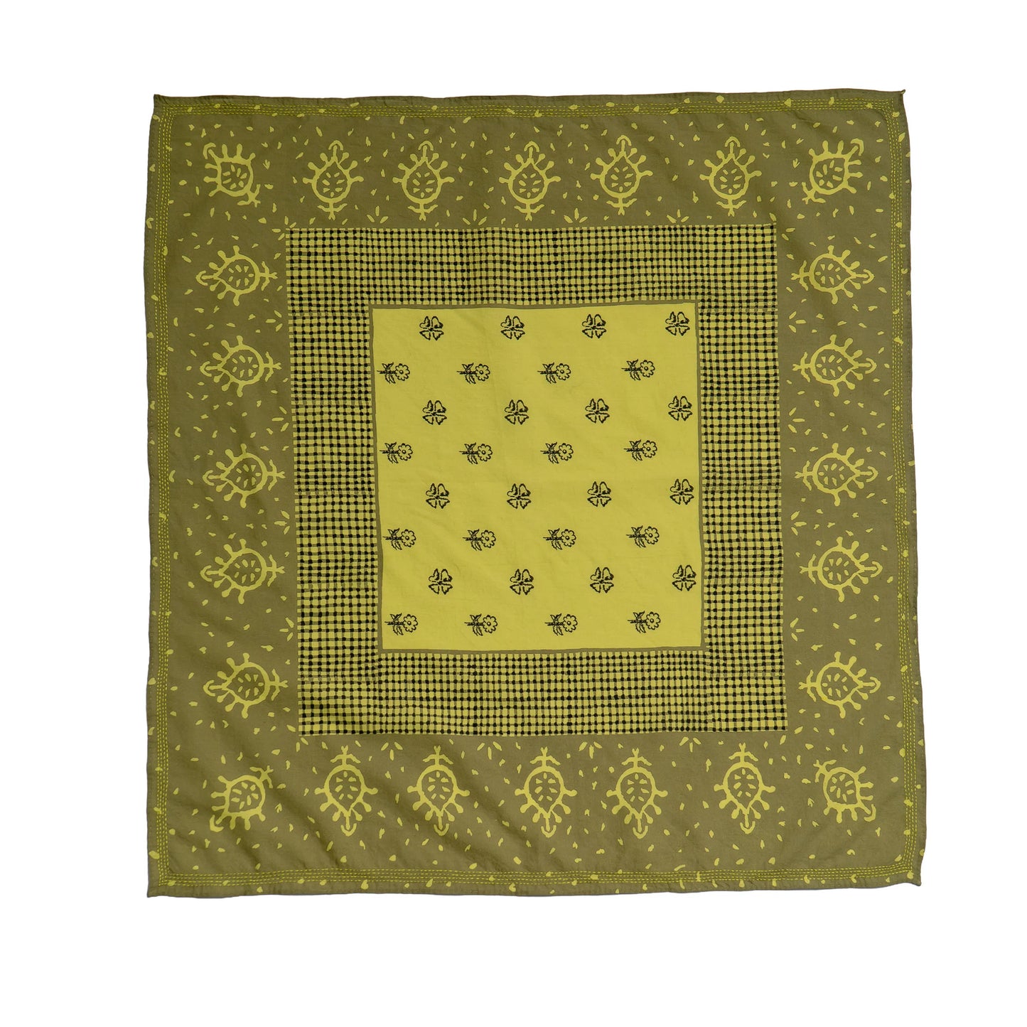 Bandana Handmade Cotton Square kantha - Lime green