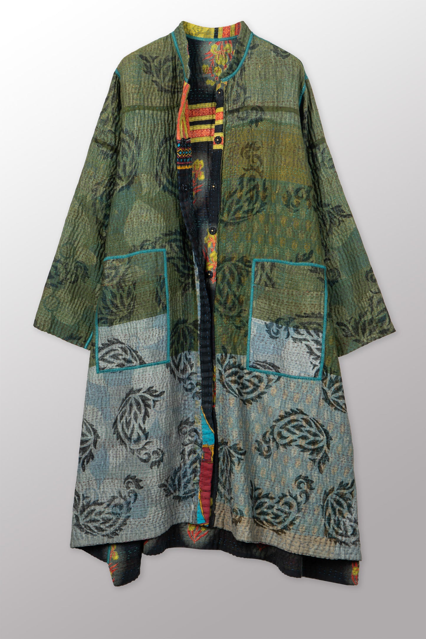VINTAGE COTTON KANTHA KAFTAN COAT - cv4343-0002s -