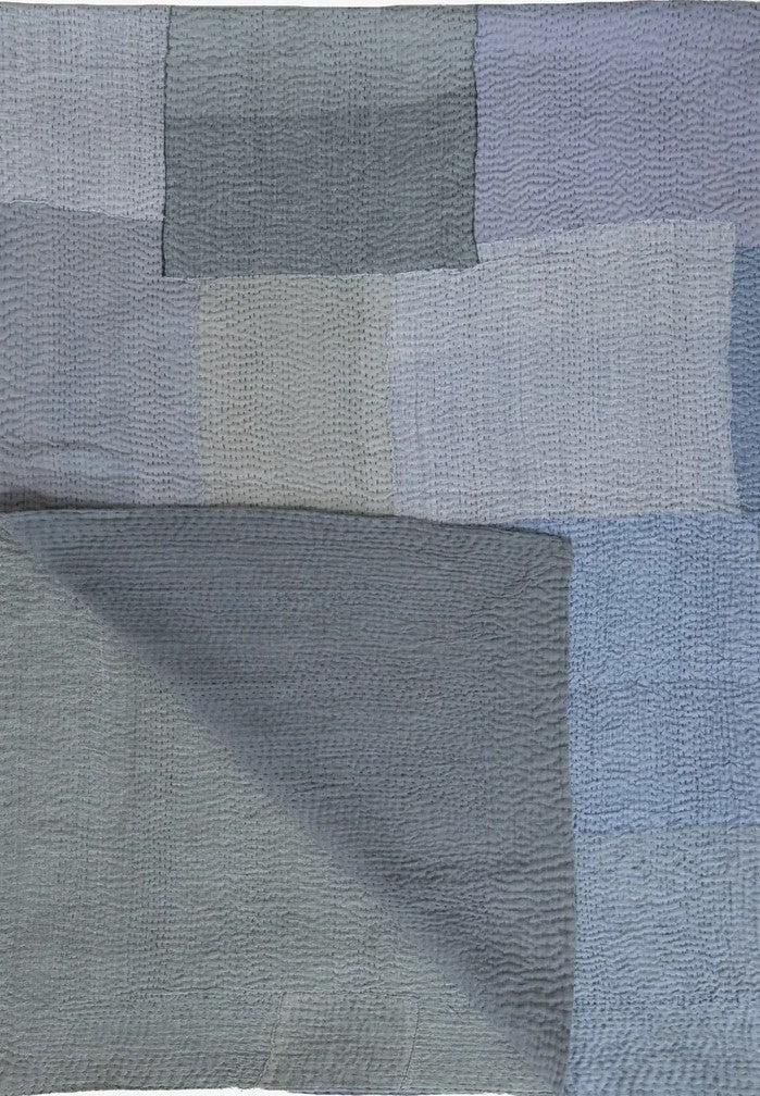 Mosaic Fray  Patch Handmade Vintage Kantha Quilts -Hydrangea