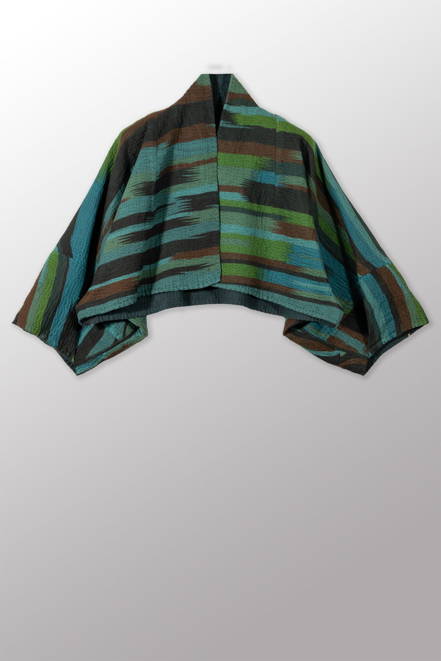 IKAT STRIPE KANTHA PUFF SLV. SHRUG - is4062-blu -