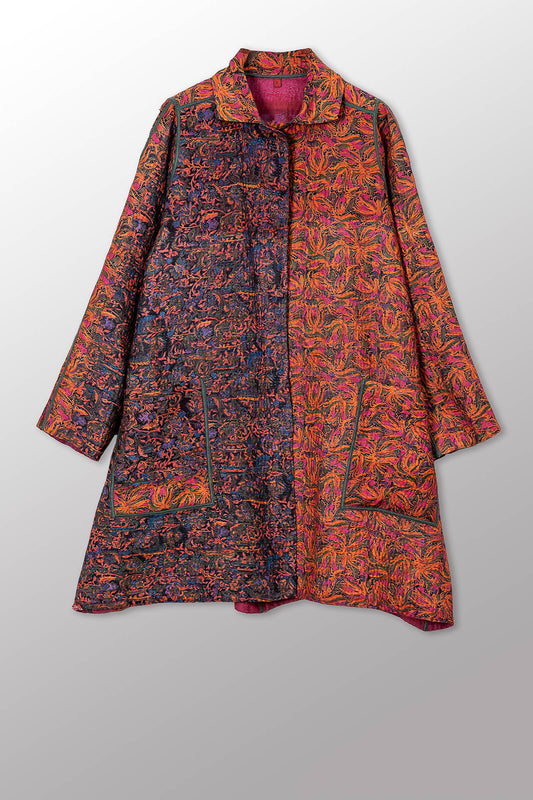VINTAGE SILK GEORGETTE COTTON KANTHA A-LINE DUSTER - gc4311-0001a -
