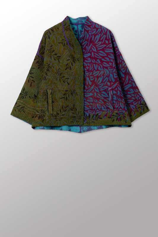 COTTON OVERDYE KANTHA STAND COLLAR CROPPED JKT - ov4034-ctuq010a -