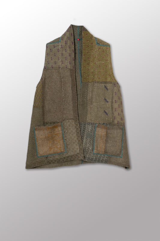 MUJI PATCH KANTHA KIMONO VEST SHORT - mp4248-grn -