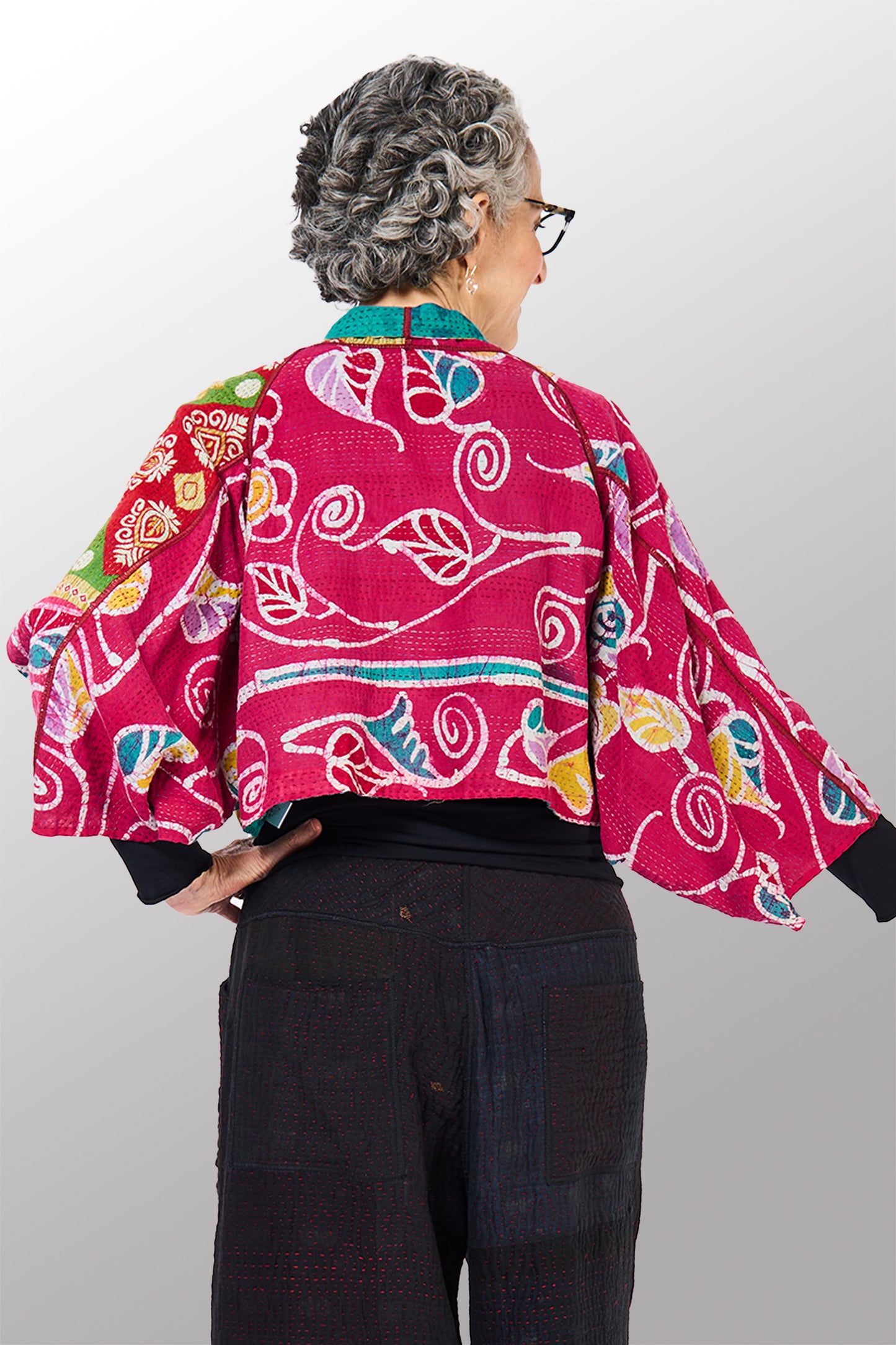 COTTON OVERDYE KANTHA PUFF SLV. SHRUG - ov2062-ctel003a -