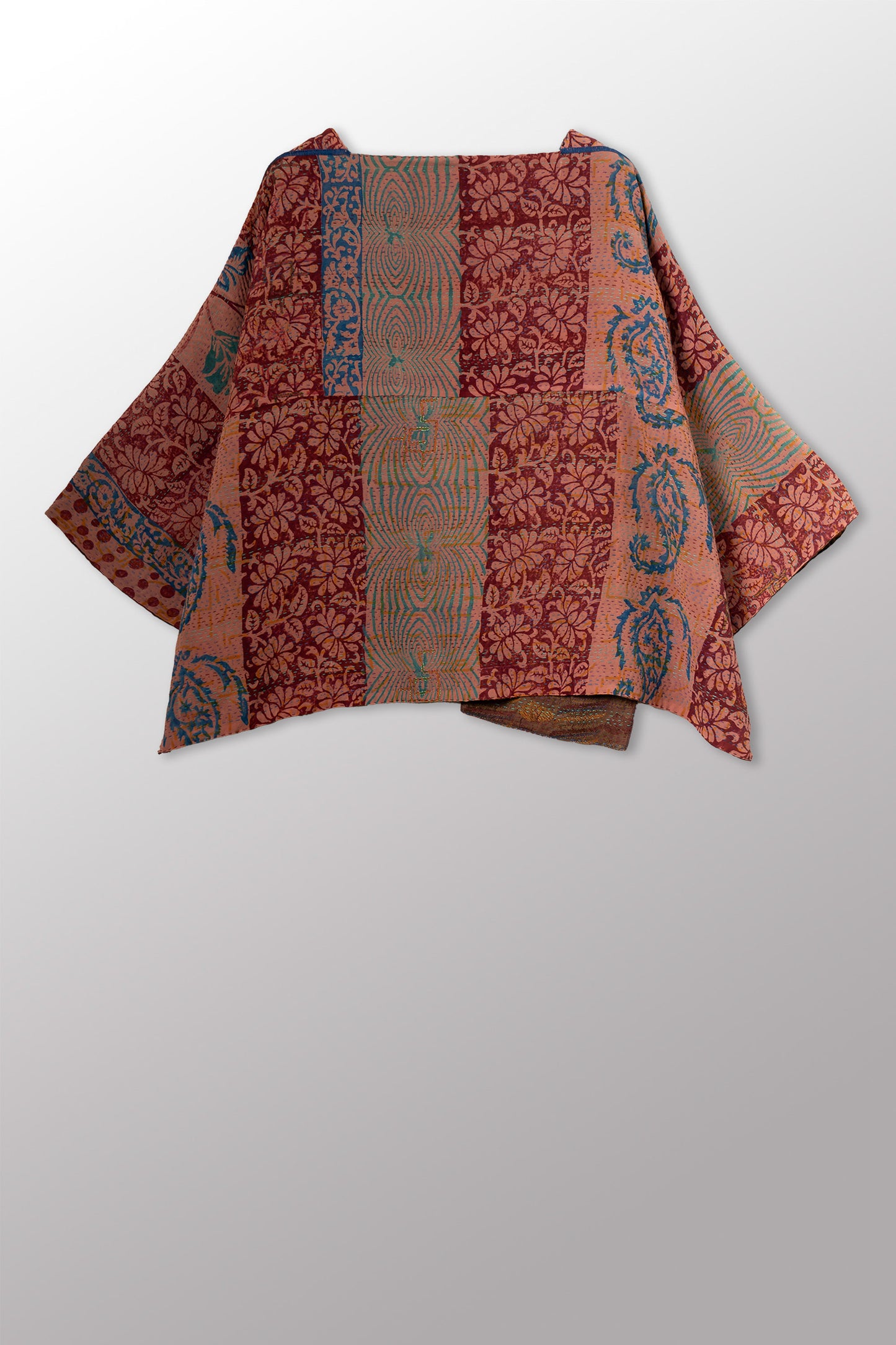GEORGETTE JACQUARD VINTAGE SILK PATCH KANTHA 3/4 SLV. CROP TOP MIO - gj2538-0001a -