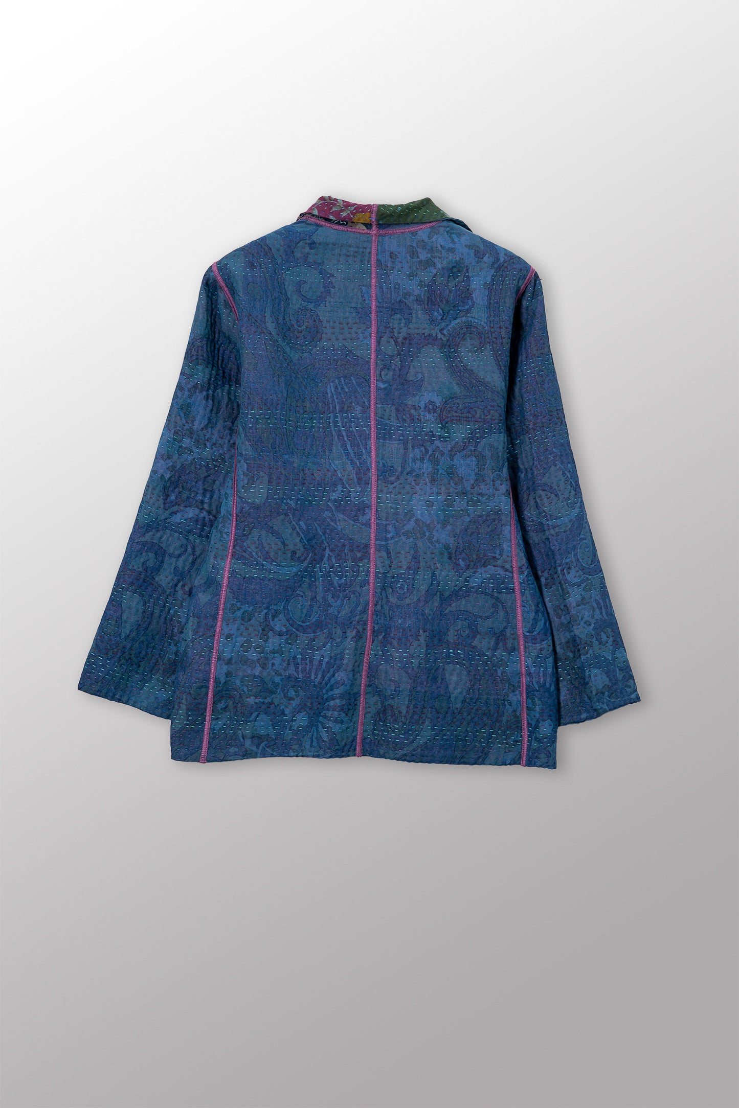 VINTAGE SILK GEORGETTE COTTON KANTHA SHORT JACKET - gc4007-0005m -