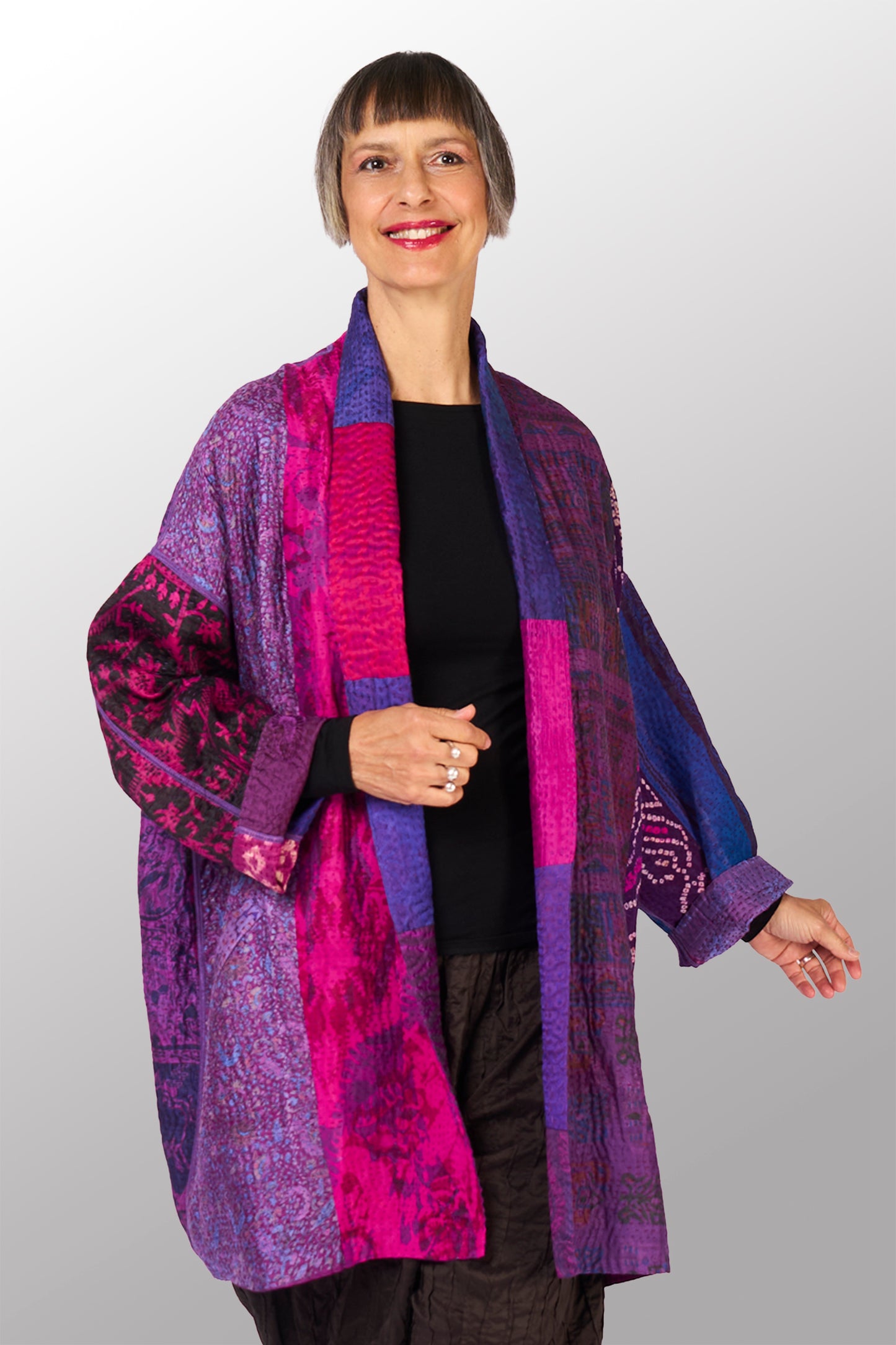 JACQUARD SILK KANTHA HAORI JACKET - js4068-prp -