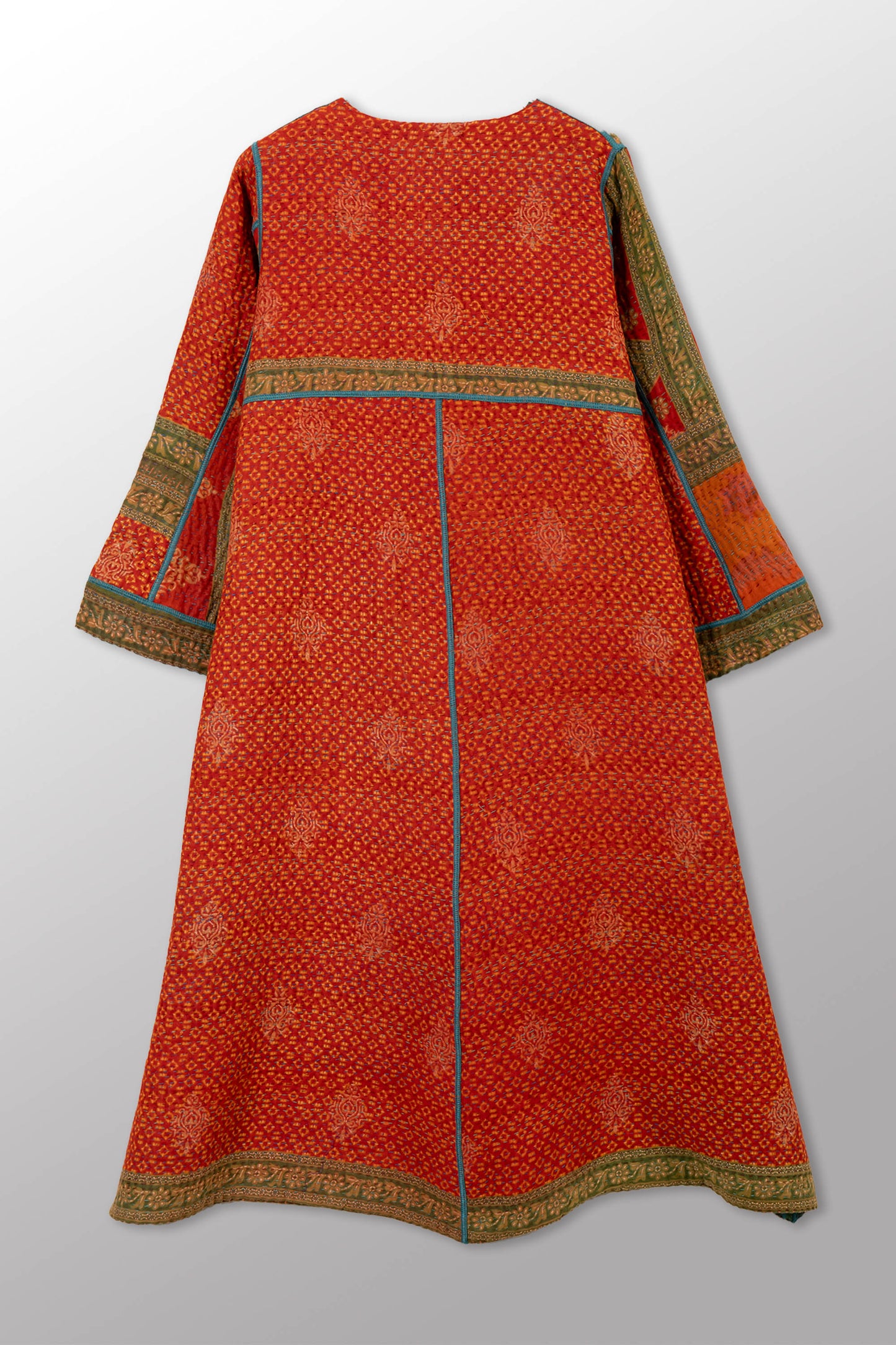COTTON OVERDYE KANTHA WRAP FLARE COAT - ov4330-ctel005a -