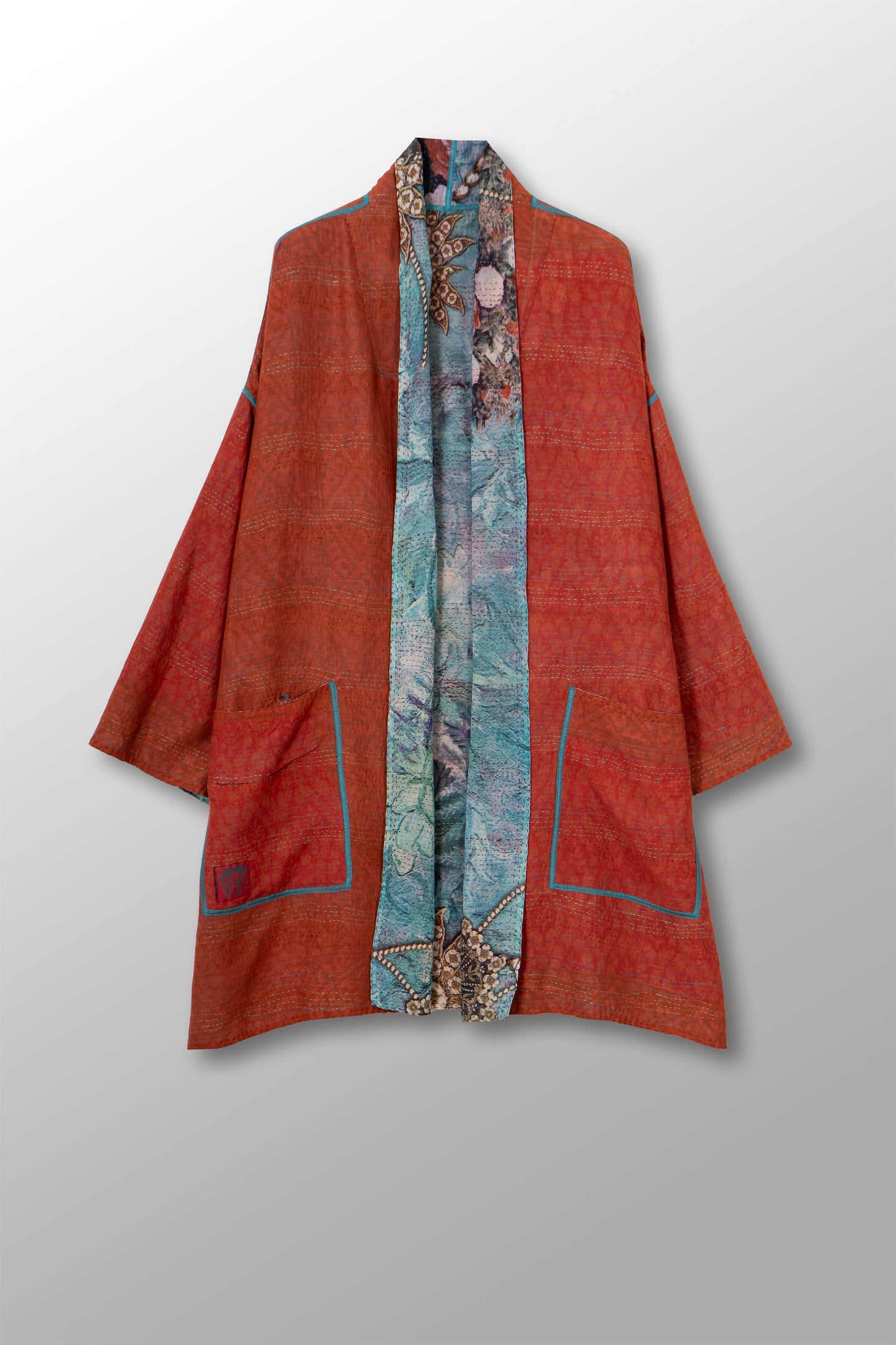 VINTAGE SILK GEORGETTE COTTON KANTHA HAORI JACKET - gc2068-0002a -