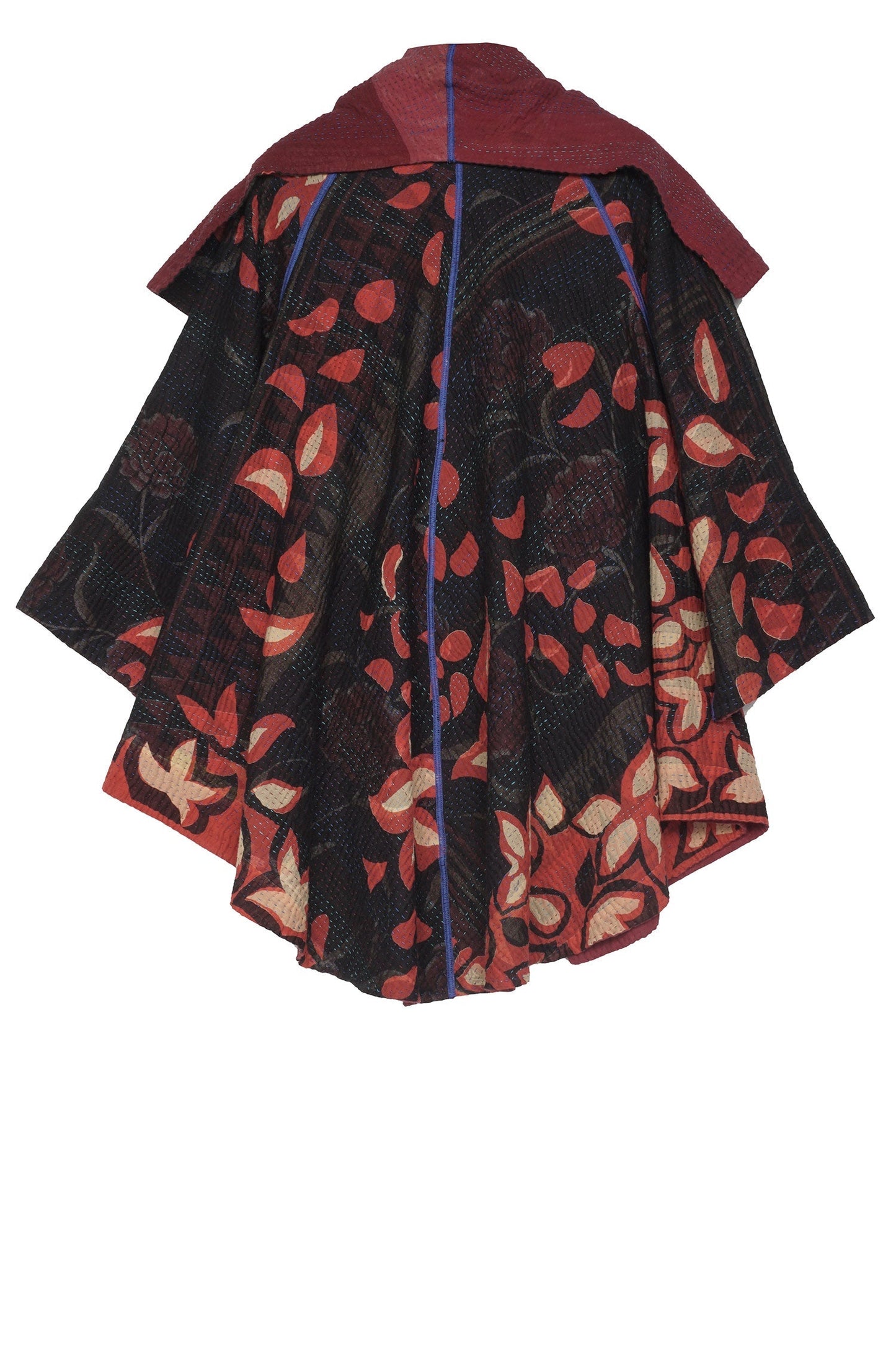 HOLIDAY FLOWER KANTHA CIRCULAR LONG JKT - hf4009-red -