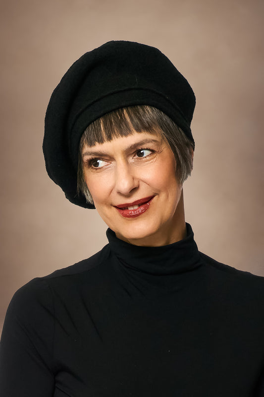 CIRCLE TIE DYE BOILED WOOL BERET - tw1896-blk -