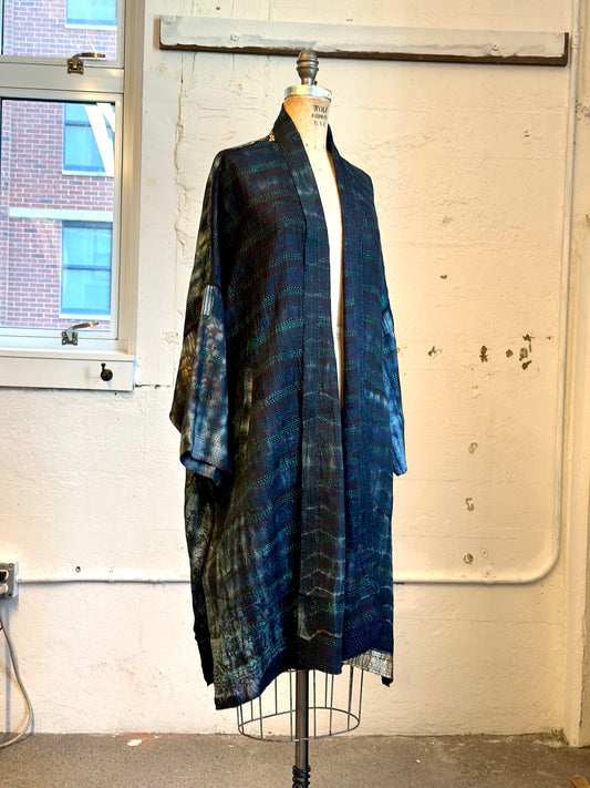 TIE DYE VINTAGE SILK KANTHA NEW KIMONO WRAP LONG - st-sv2360-blk -