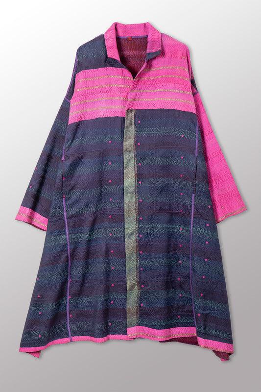 VINTAGE SILK GEORGETTE KANTHA NEW OVERSIZED COAT - sg2342-0008a -