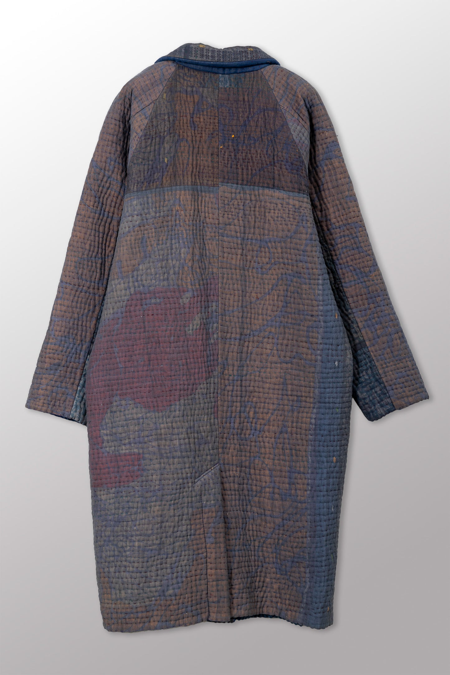 QUILTED OVERDYE COTTON KANTHA RAGLAN SLEEVE COAT - oq5337-cblu003m -