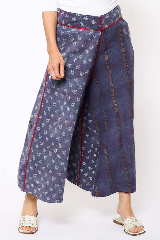 VINTAGE COTTON KANTHA WIDE LEG PANTS - cv2623-9001m -