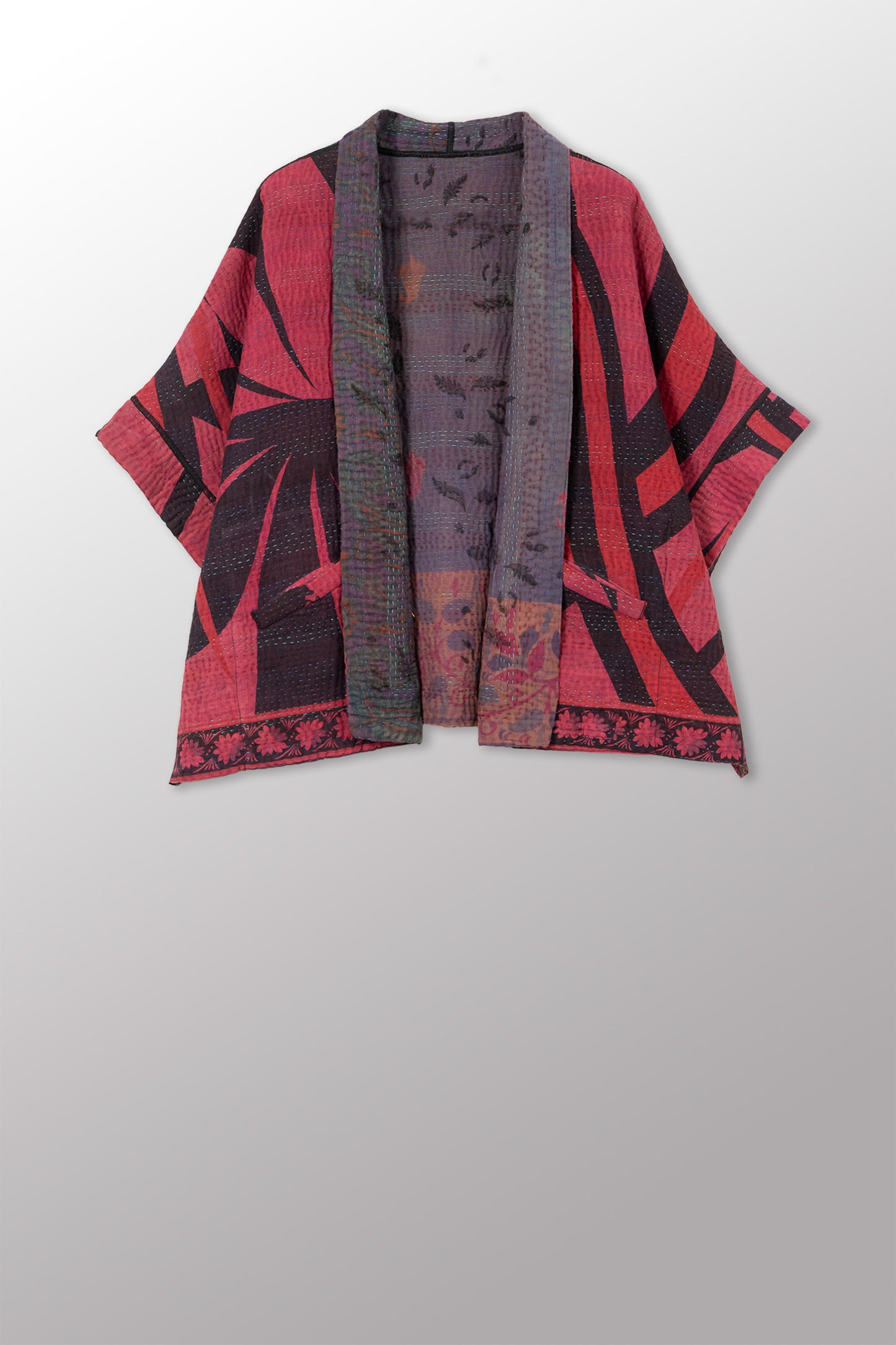 VINTAGE COTTON KANTHA MINI PONCHO - cv4060-0066a -
