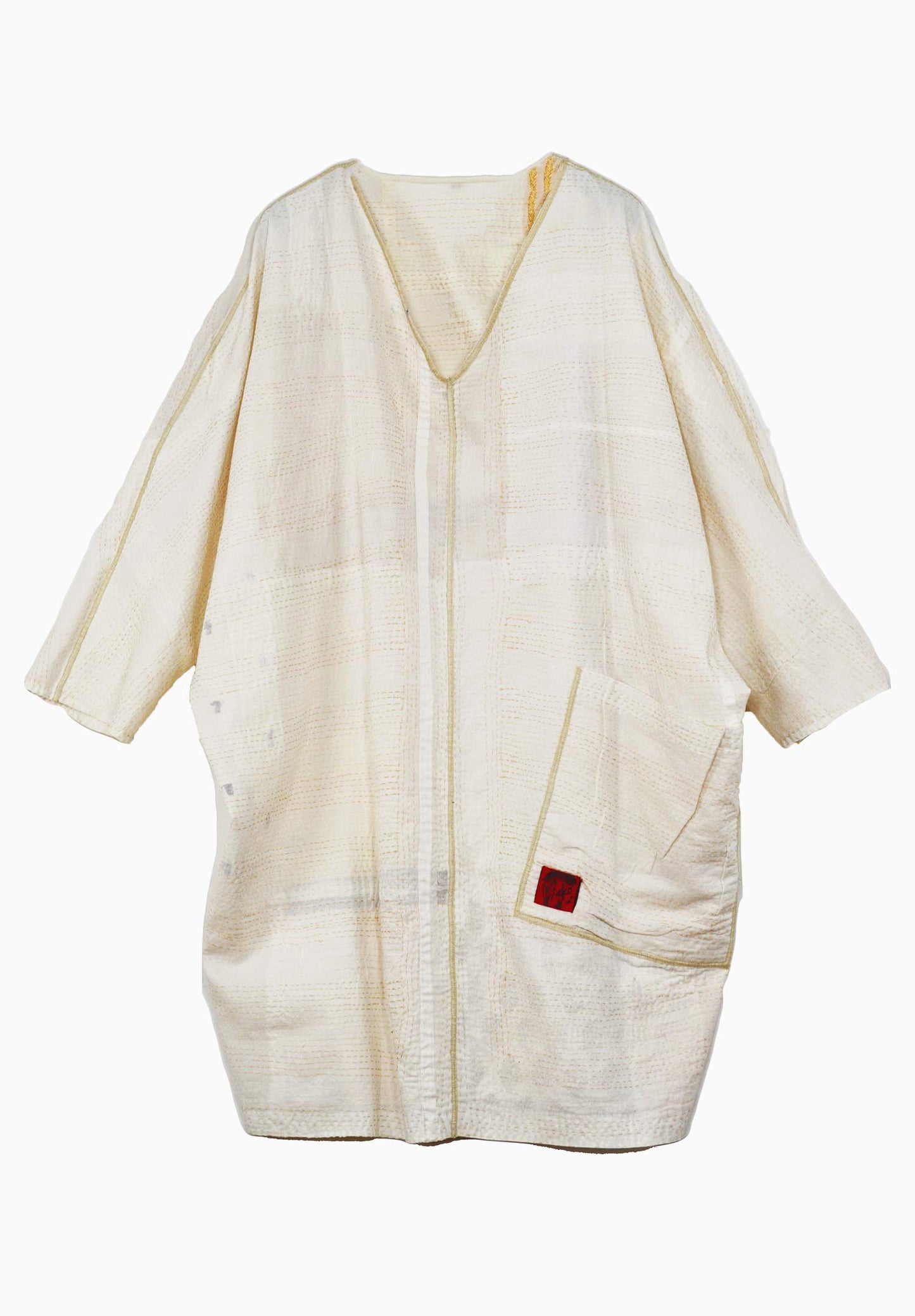 FRAYED PATCH KANTHA DOLMAN SLV. DRESS - fi2410-ivy -