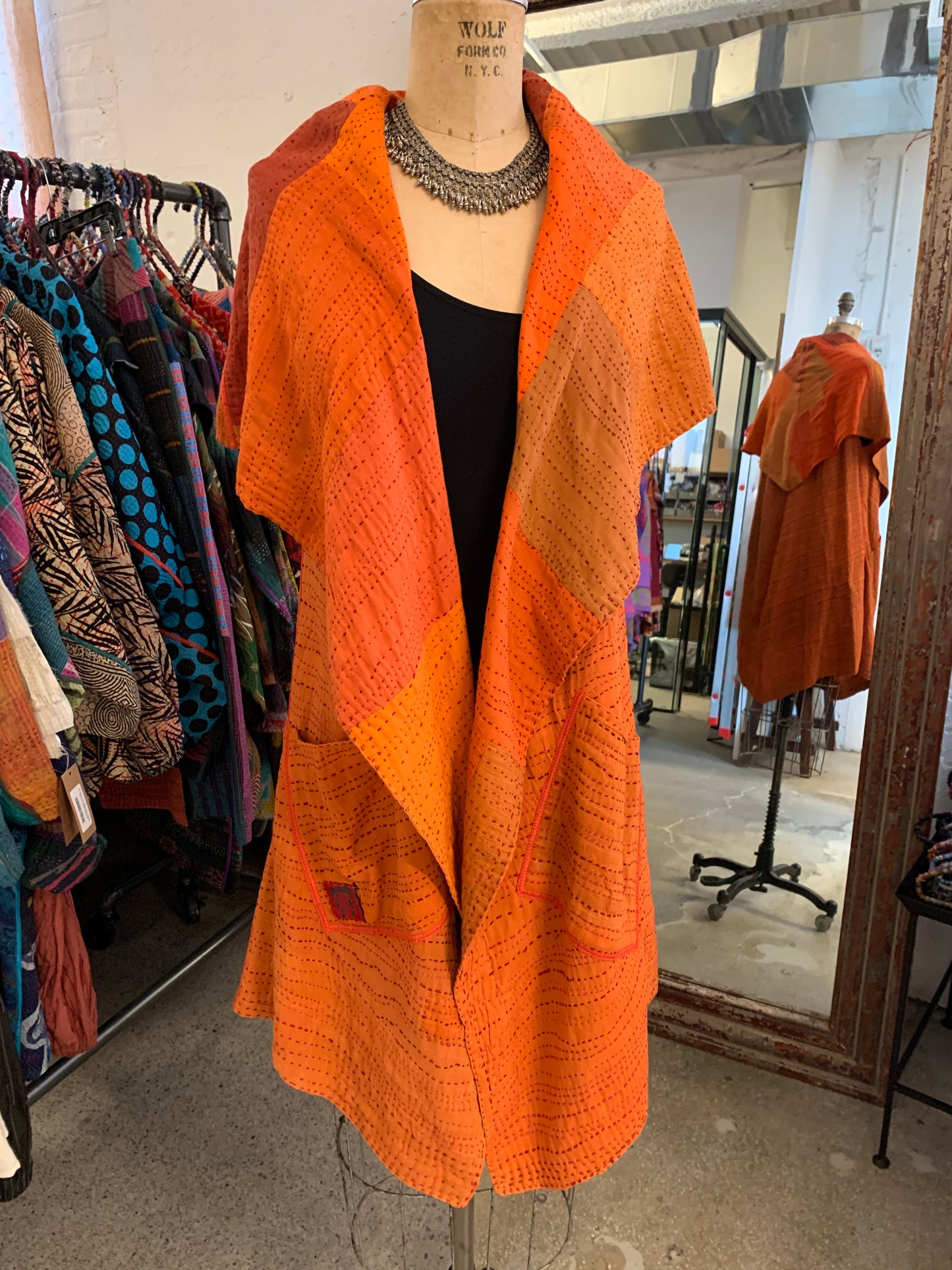 SOLID PATCH KANTHA CIRCULAR VEST - ps2201-org -