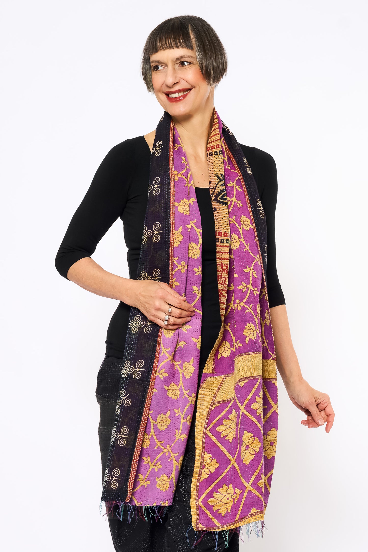 VINTAGE COTTON KANTHA SCARF STANDARD - cv2801-0052a -