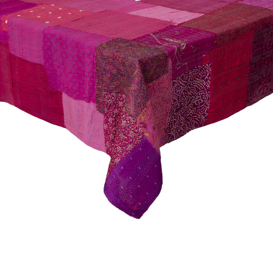 Printed Fray Vintage Cotton Kantha Table Cover  -Pink