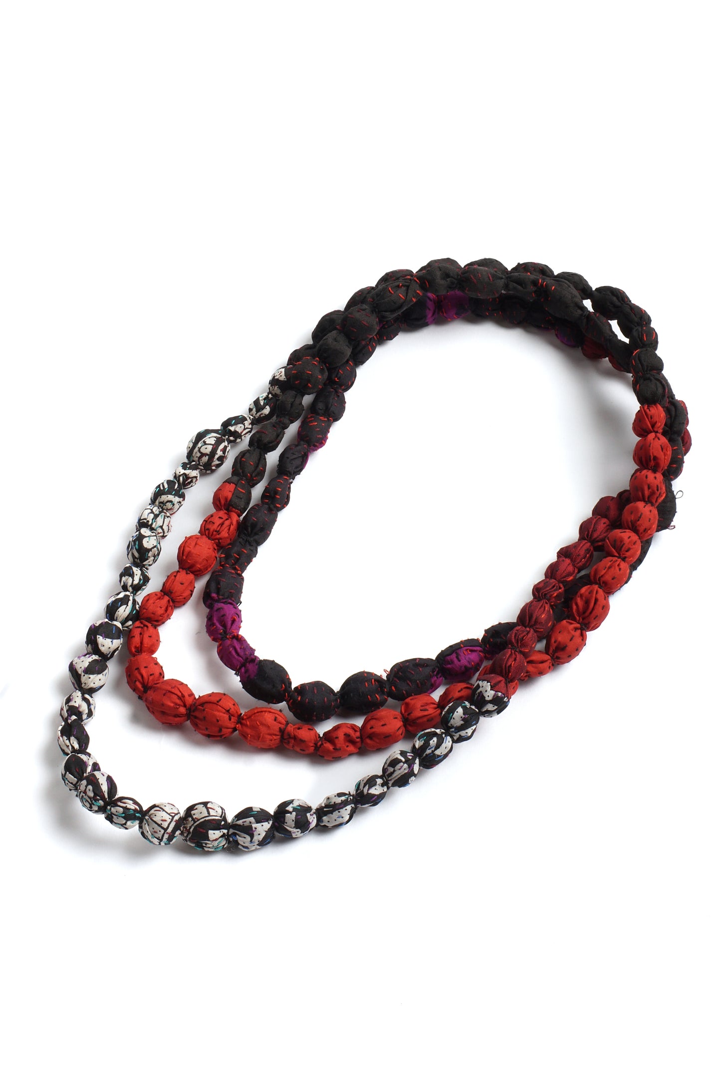 SV2707-CBPRA@VINTAGE SILK KANTHA TIE-BEADS LONG NECKLACE