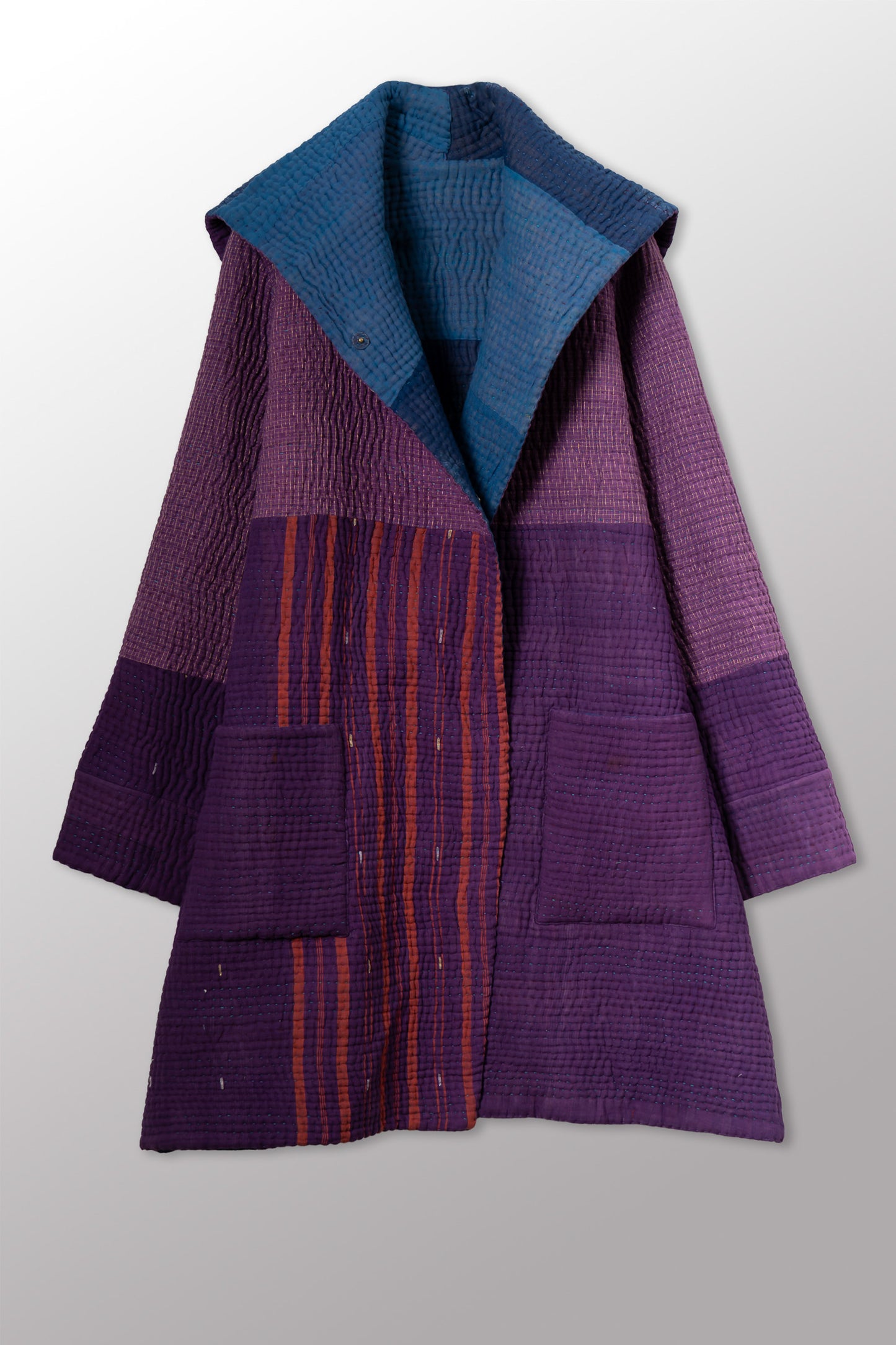 QUILTED OVERDYE COTTON KANTHA POCKET MEDIUM COAT - oq5346-cblu012m -