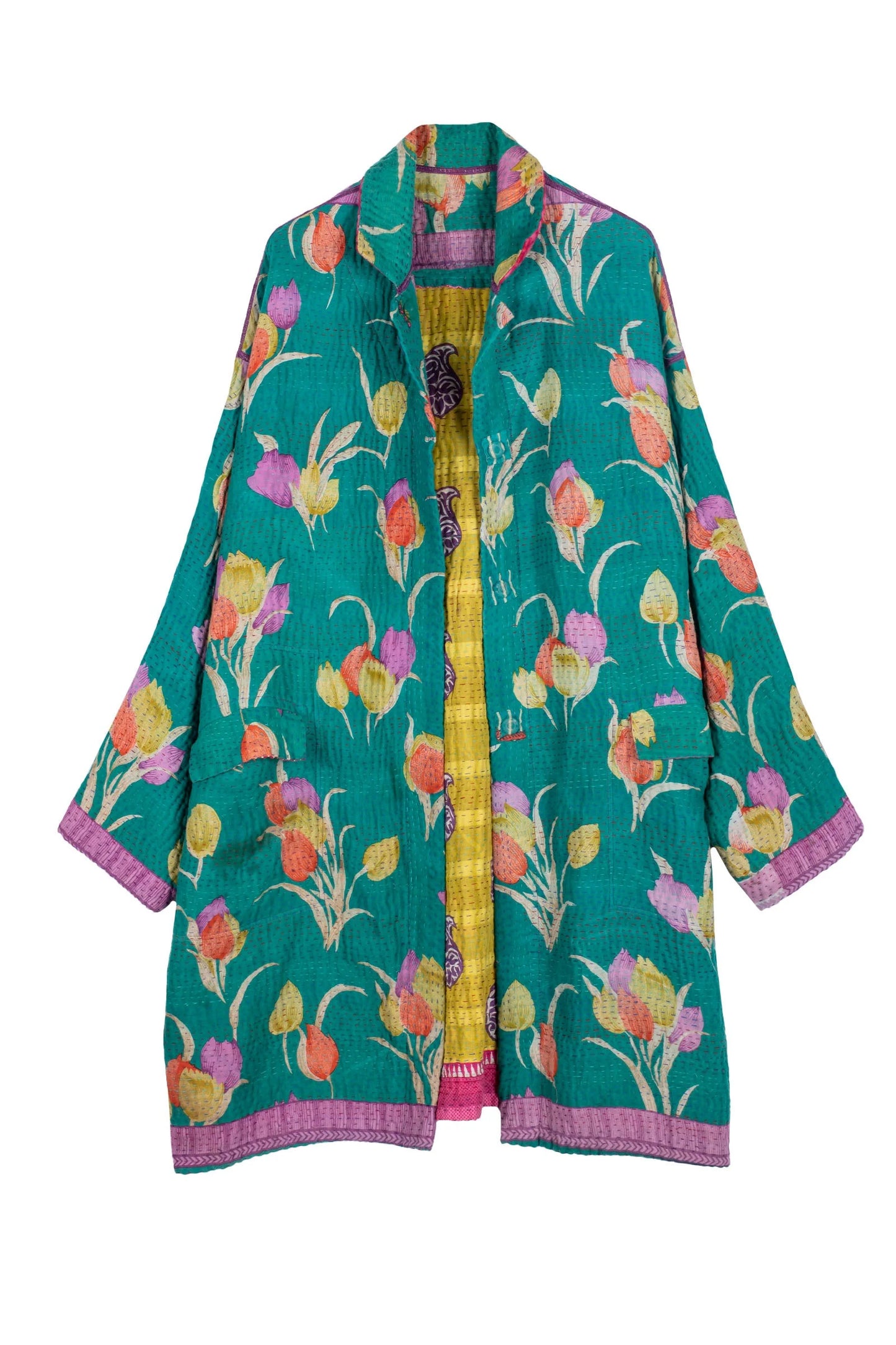 VINTAGE COTTON KANTHA LONG LINE JKT - cv4059-0007l -