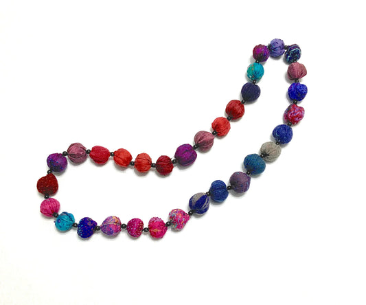 VINTAGE SILK KANTHA SMALL NUTS MEDIUM NECKLACE - sv2705-plm -