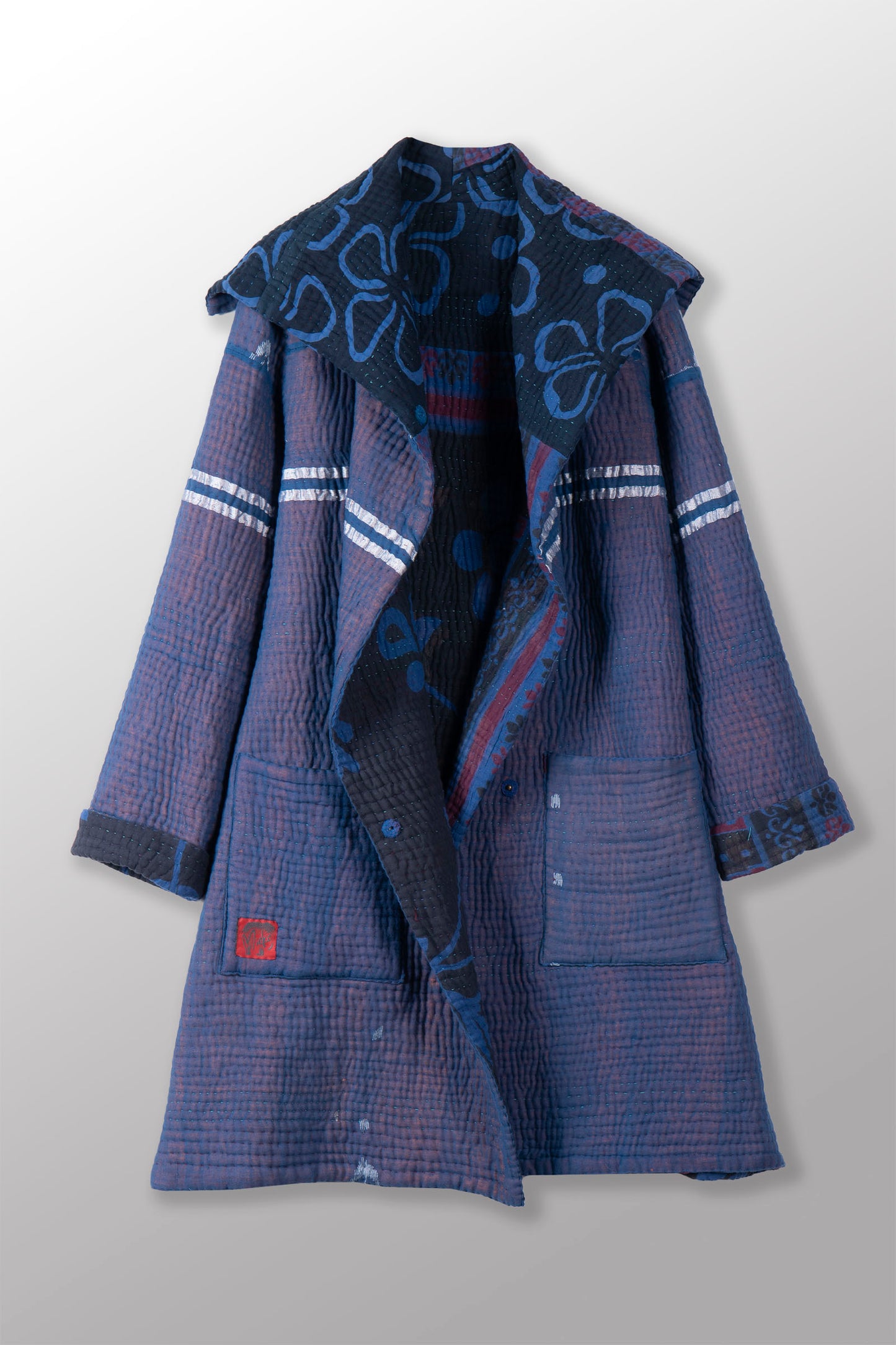 QUILTED OVERDYE COTTON KANTHA POCKET MEDIUM COAT - oq5346-cblu009s -
