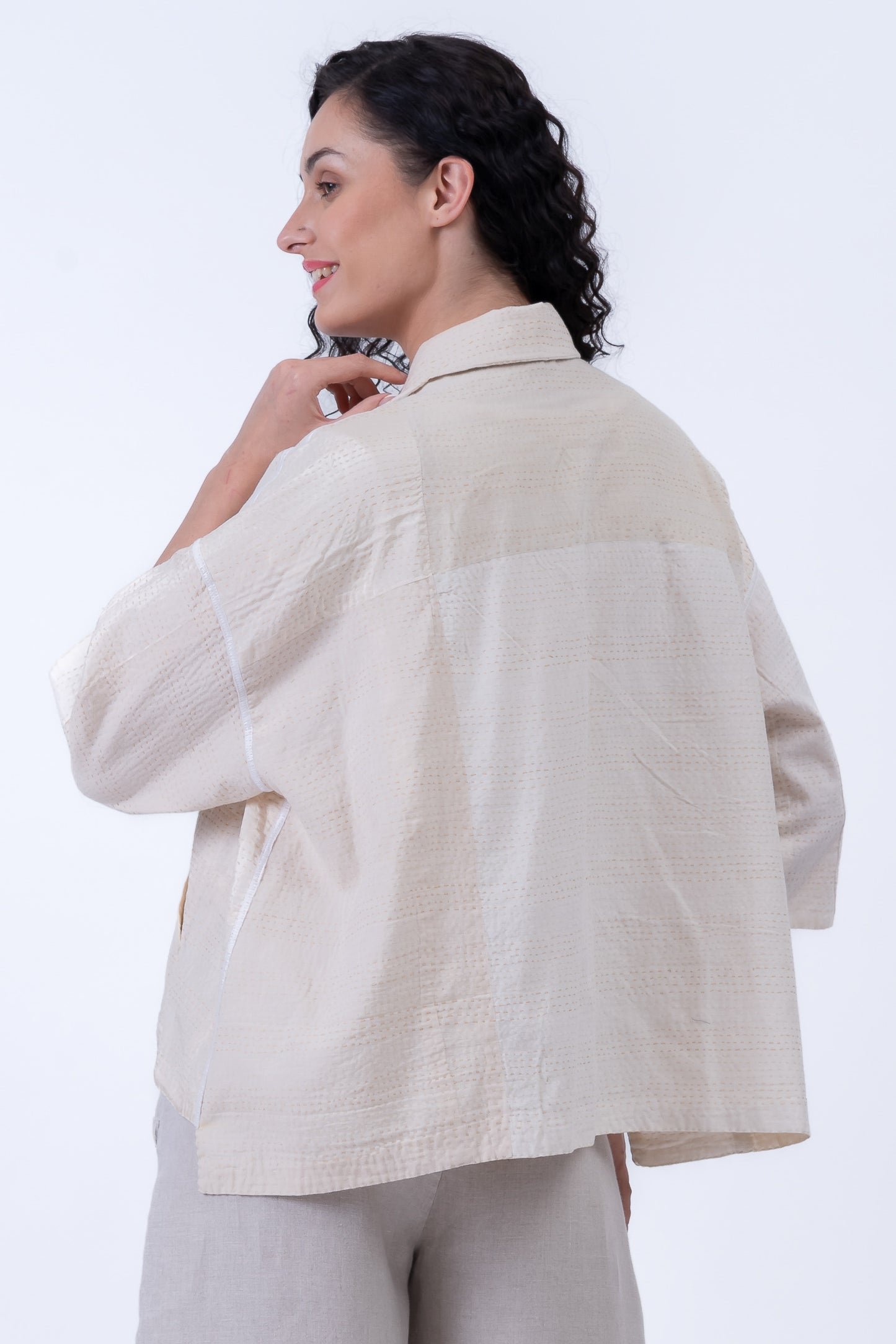 JAIPUR WHITE KANTHACROPPED TENT SHIRT - jw2596-ivy -